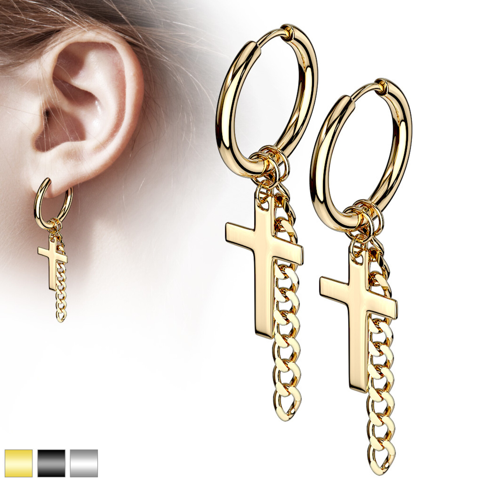 Body Jewelry Cross & Chain Dangle Hoop Earrings