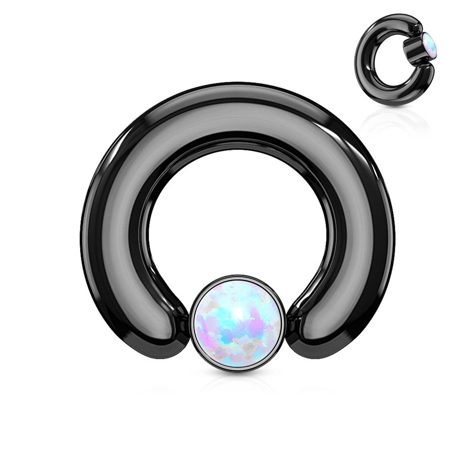 Hollywood Body Jewelry White Opal Cylinder Black Captive Bead Ring