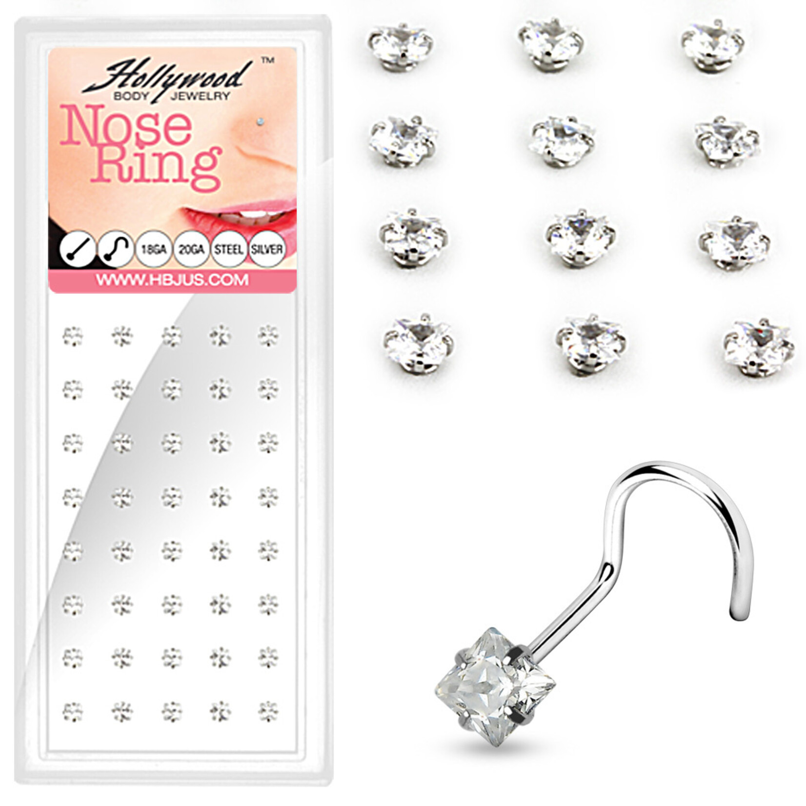 Body Jewelry Square Gem Nose Screw