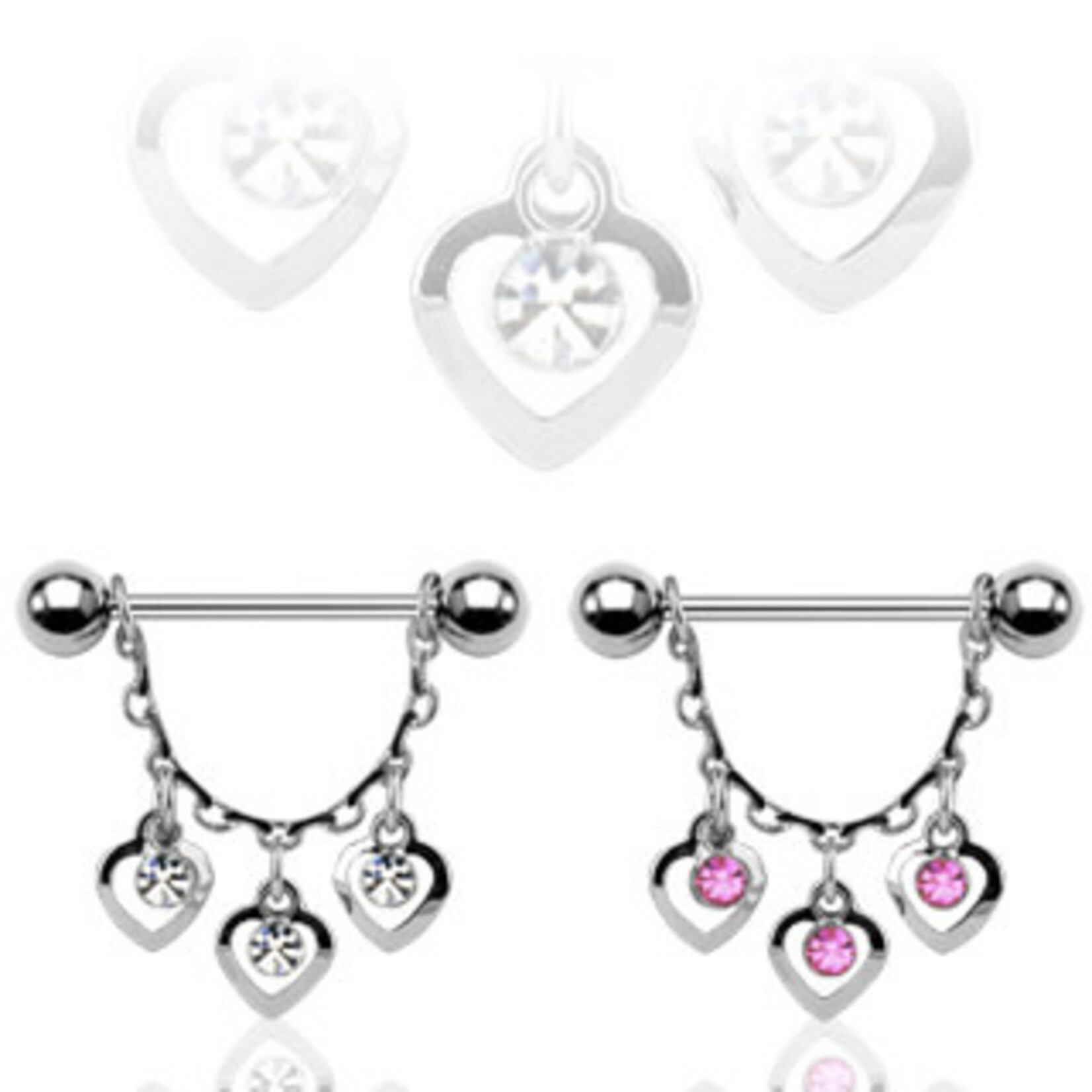 Hollywood Body Jewelry 3 Hearts  Dangle Nipple Ring