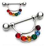 Hollywood Body Jewelry Rainbow Gem Nipple Barbell Dangle