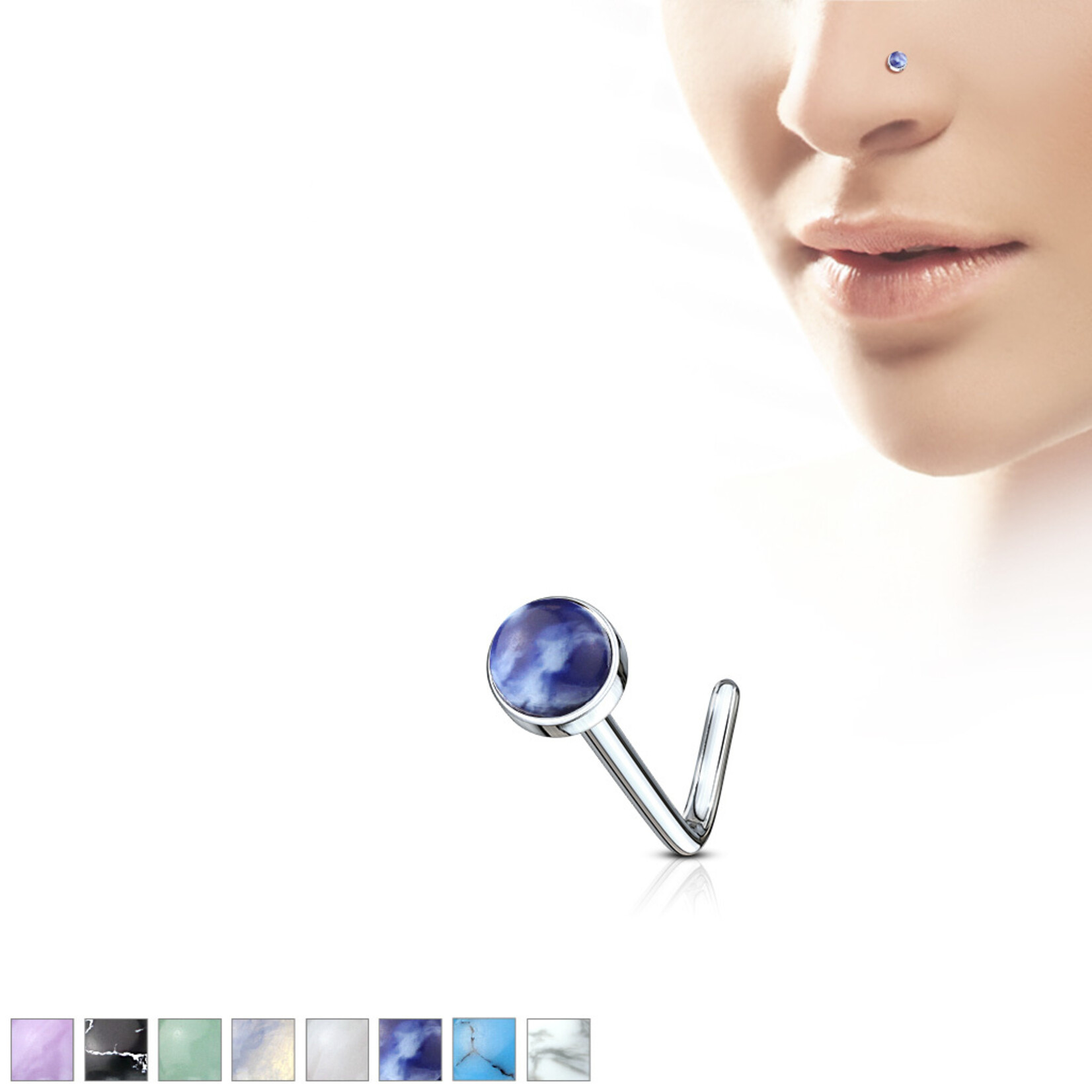 Hollywood Body Jewelry Semi-Precious Stone L Bend Nose Stud Rings