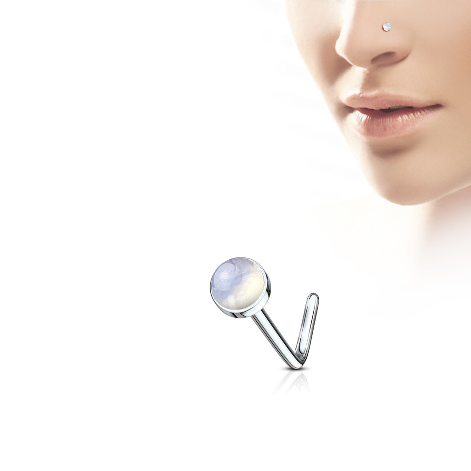 Hollywood Body Jewelry Semi-Precious Stone L Bend Nose Stud Rings