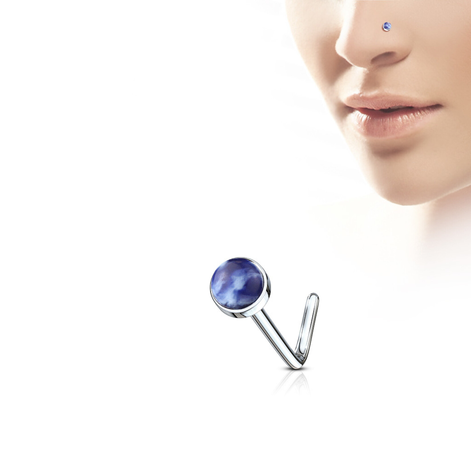 Hollywood Body Jewelry Semi-Precious Stone L Bend Nose Stud Rings