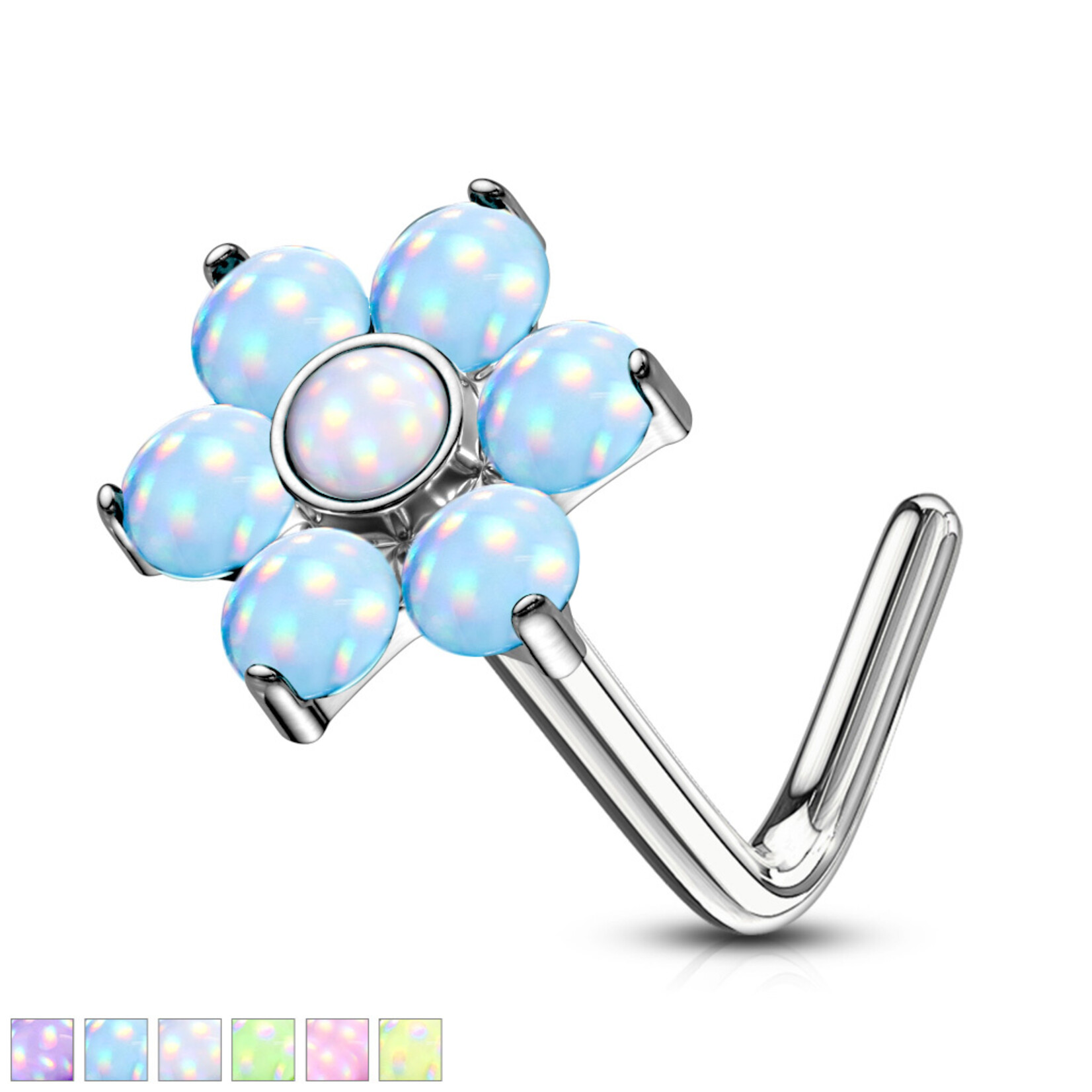 Body Jewelry Illuminating Stone Flower “L” Bend Nose Pin