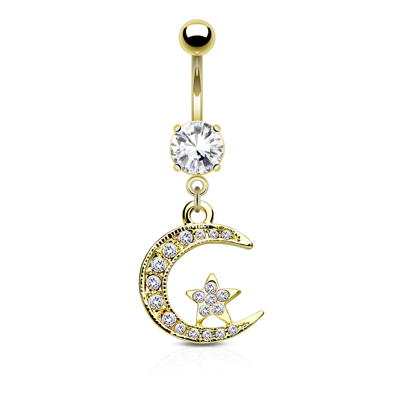 Body Jewelry Gold Moon & Star Gem Navel Dangle