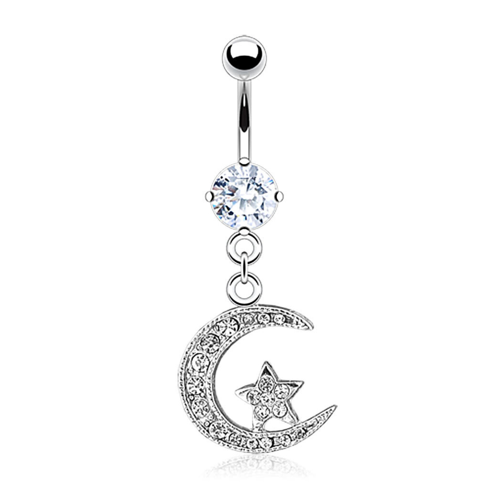 Hollywood Body Jewelry Gem Moon & Star Navel Dangle