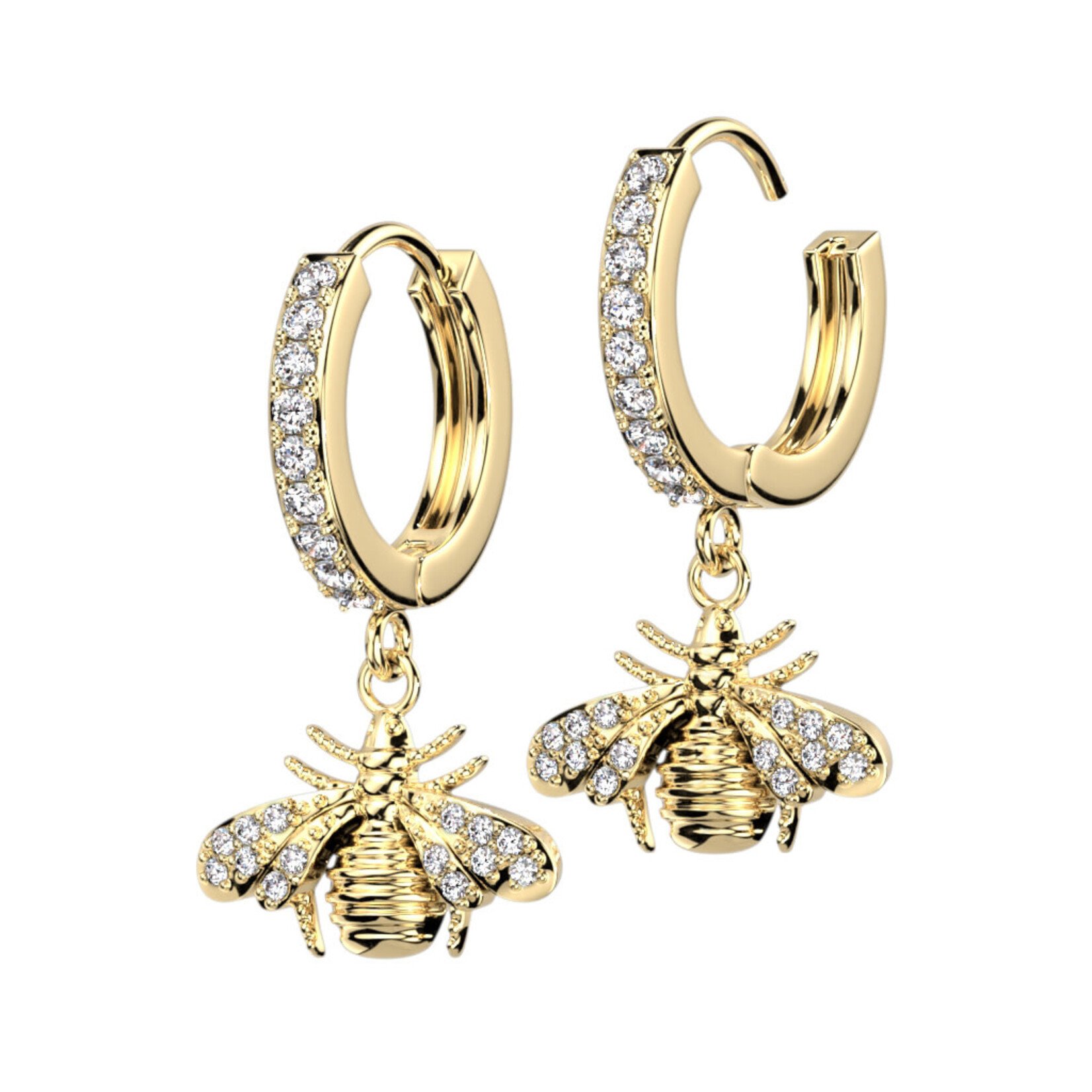 Hollywood Body Jewelry Crystal Bee Dangle Hoop Earrings