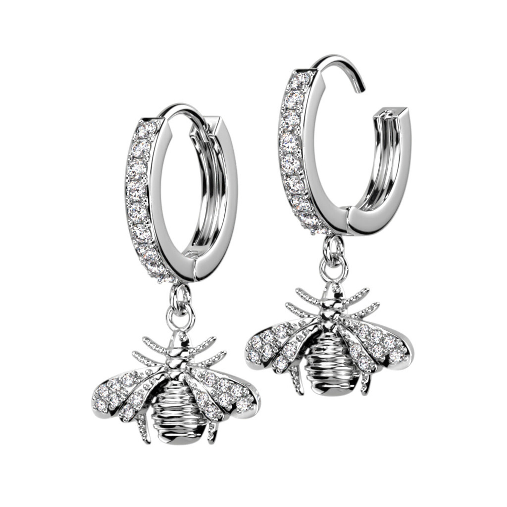 Hollywood Body Jewelry Crystal Bee Dangle Hoop Earrings
