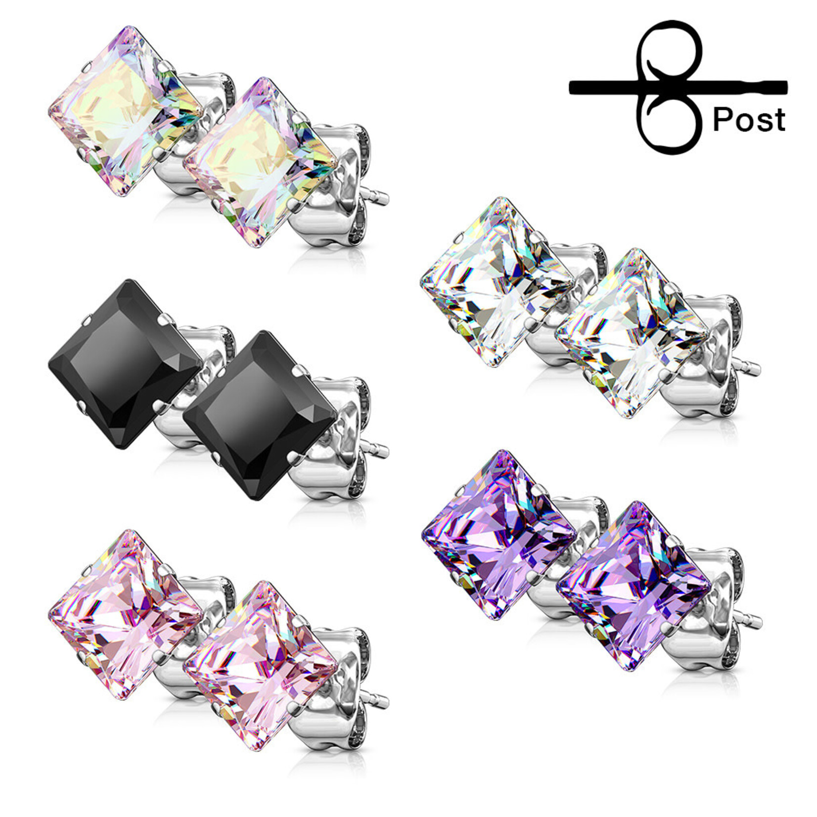 Hollywood Body Jewelry Square Gem Stud Earrings