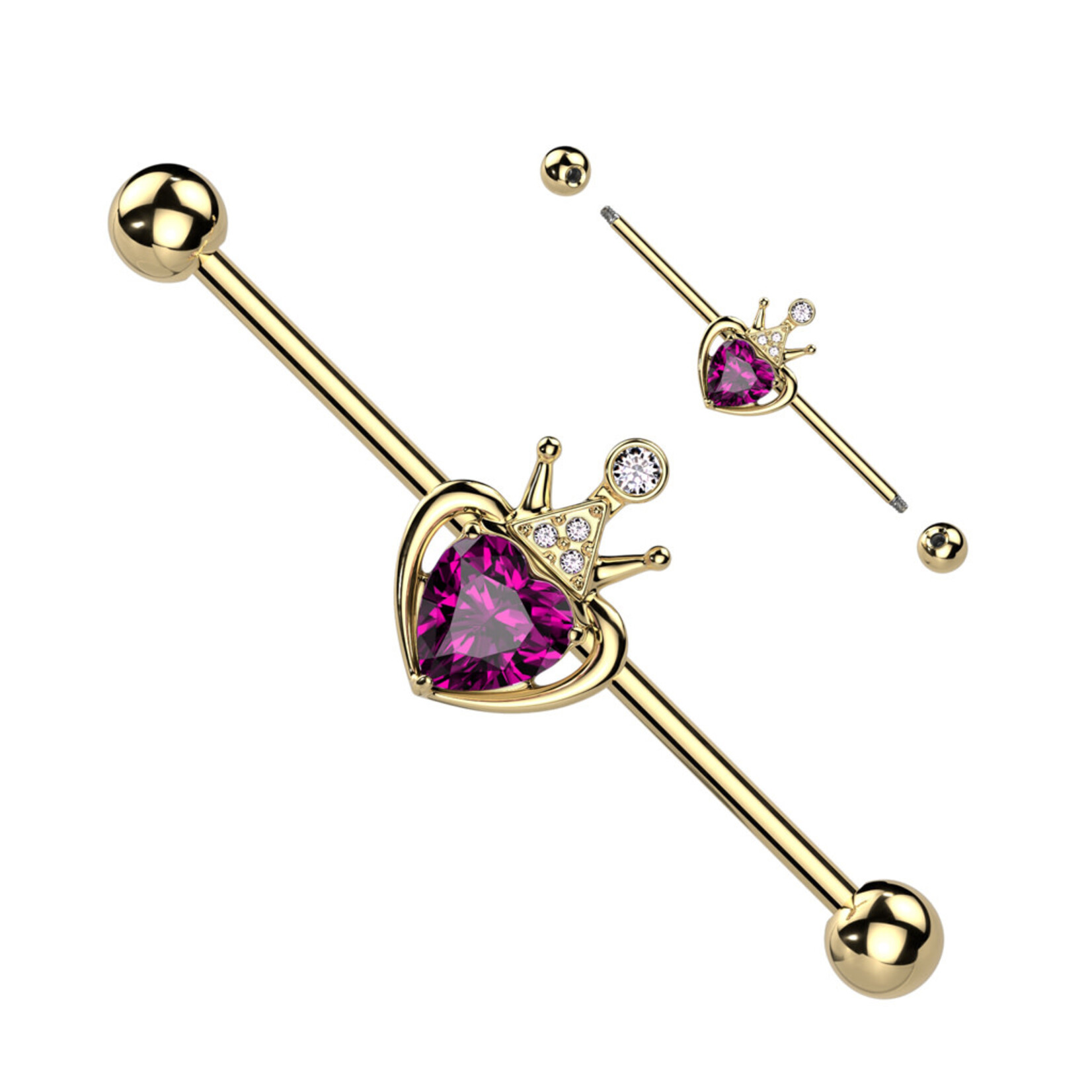 Hollywood Body Jewelry Gold Industrial Crown & Heart