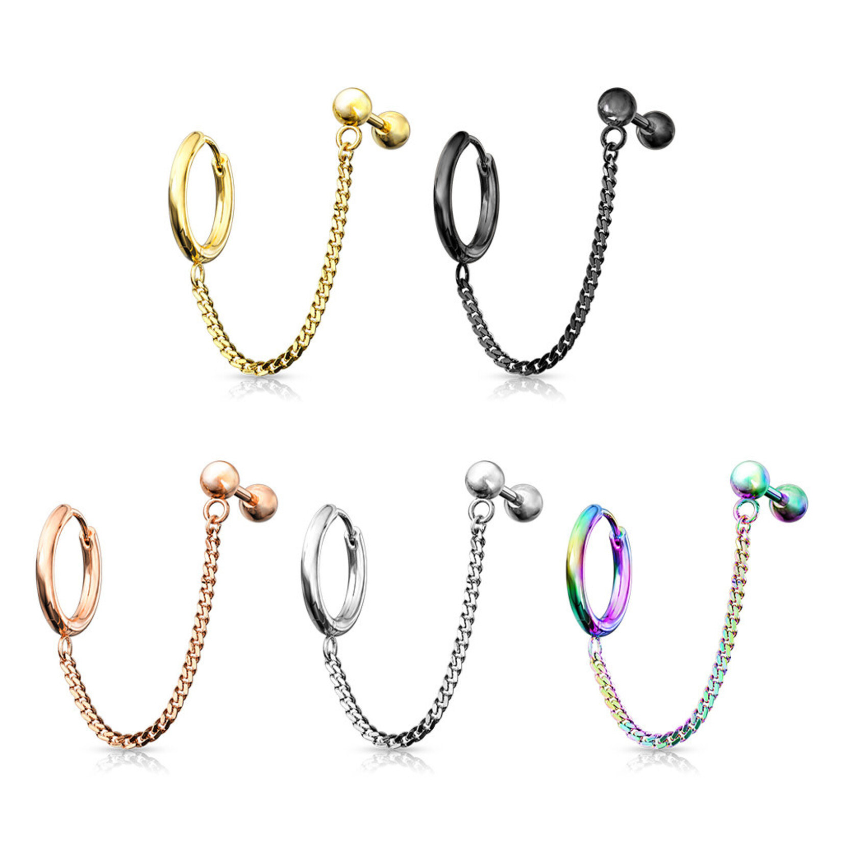 Hollywood Body Jewelry Round Clicker Hoop Earring and Chain Linked Cartilage Barbell