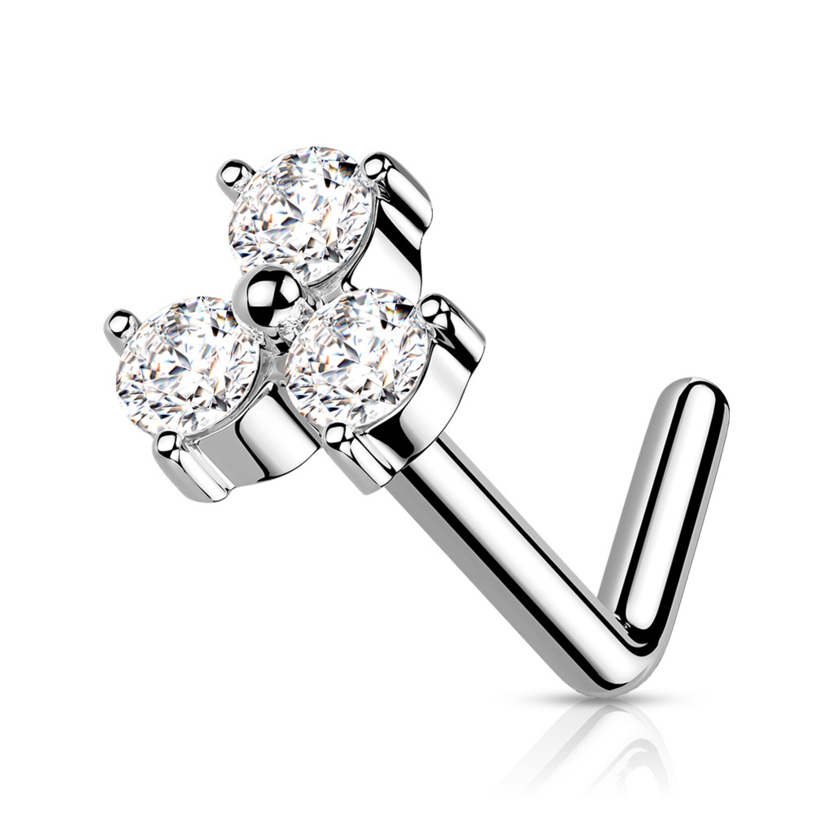 Hollywood Body Jewelry Three Crystal L Bend Nose Stud