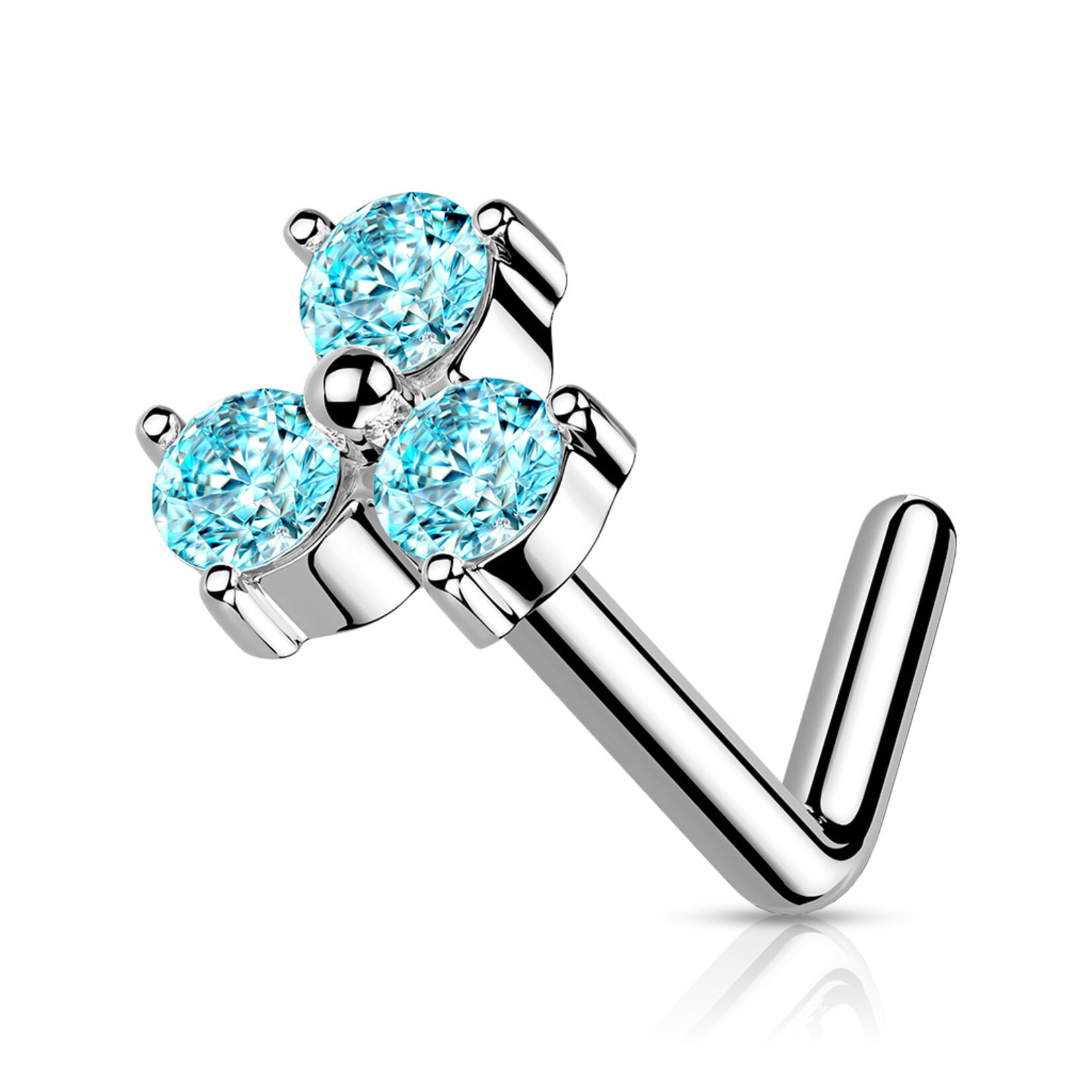 Hollywood Body Jewelry Three Crystal L Bend Nose Stud