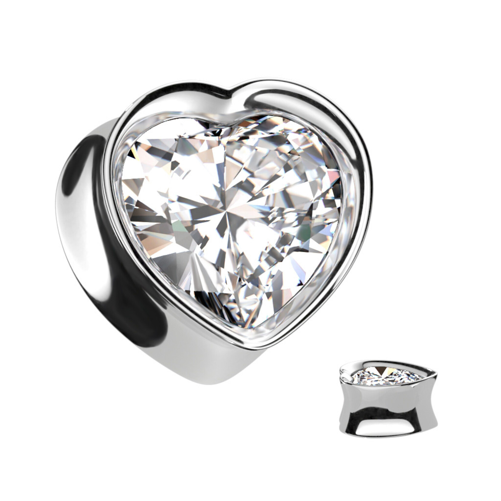 Hollywood Body Jewelry Double Flared Gem Heart Tunnel Plug Pair