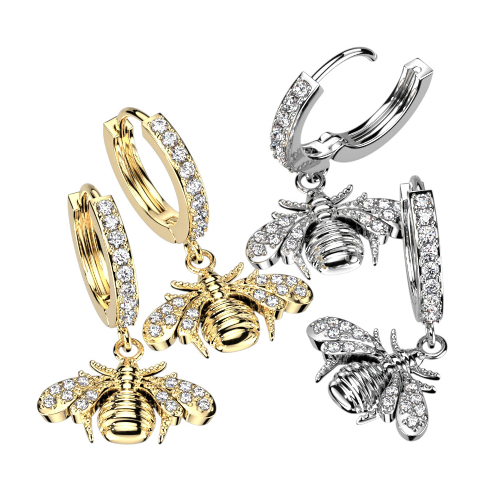 Hollywood Body Jewelry Crystal Bee Dangle Hoop Earrings