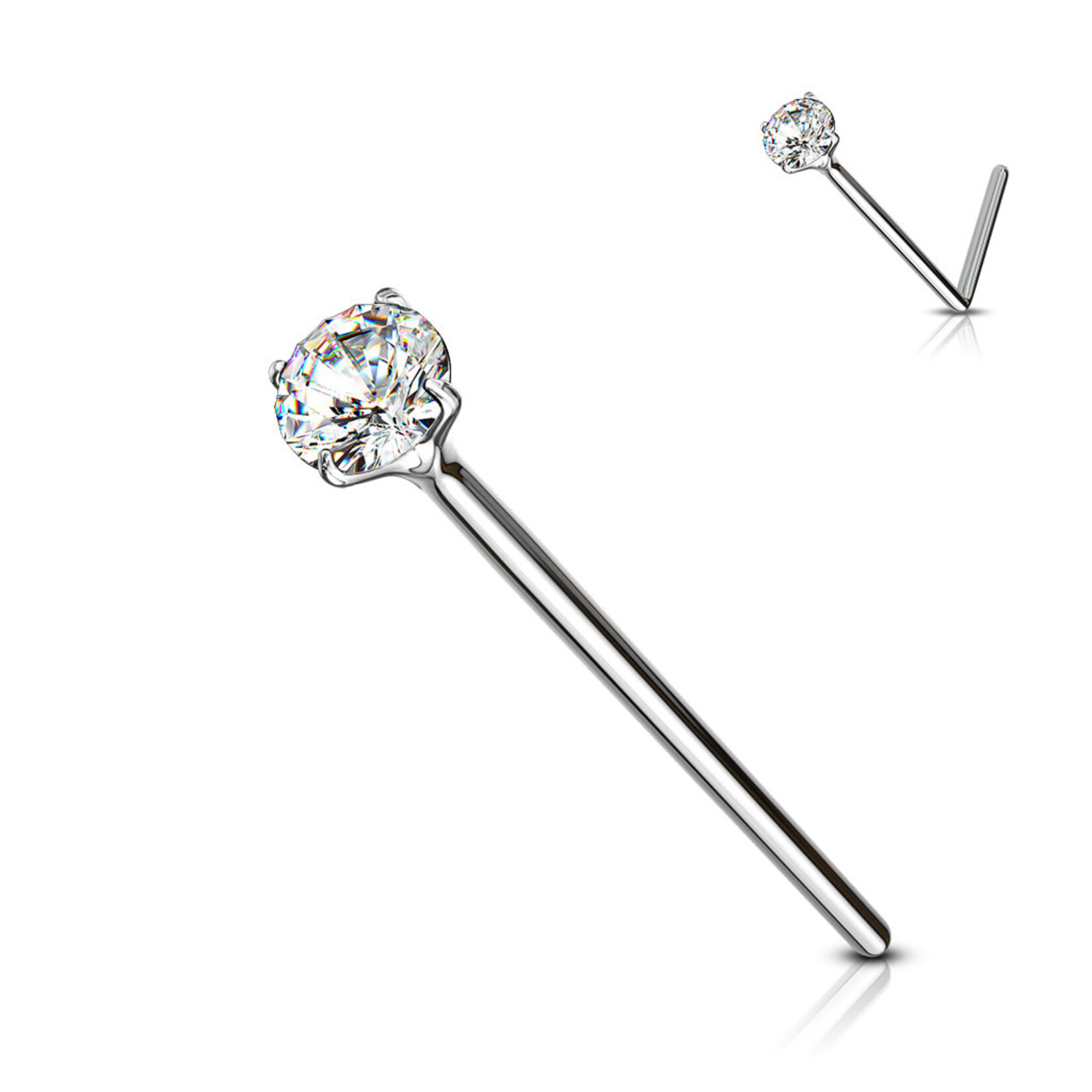 Hollywood Body Jewelry .925 SS Gem Prong Set CZ Nose Pin