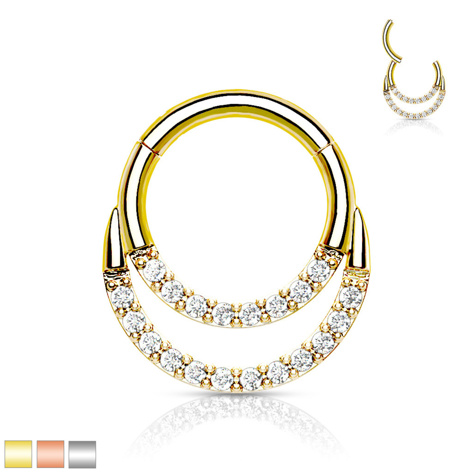 Hollywood Body Jewelry Double Gem Hoop Hinged Septum Ring