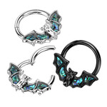 Hollywood Body Jewelry Abalone Bat Hinged Hoop