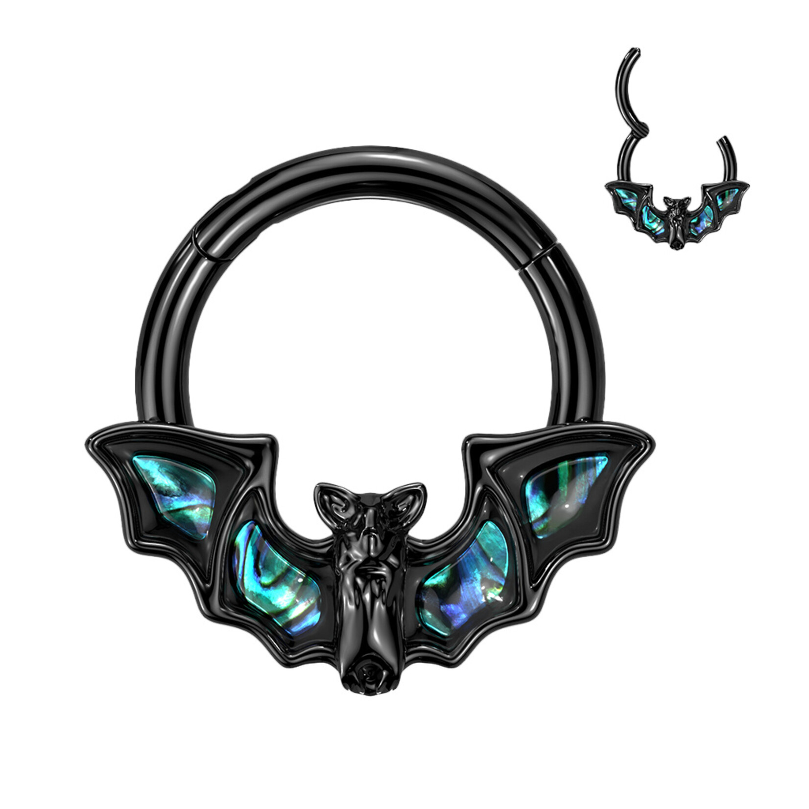 Hollywood Body Jewelry Abalone Bat Hinged Hoop