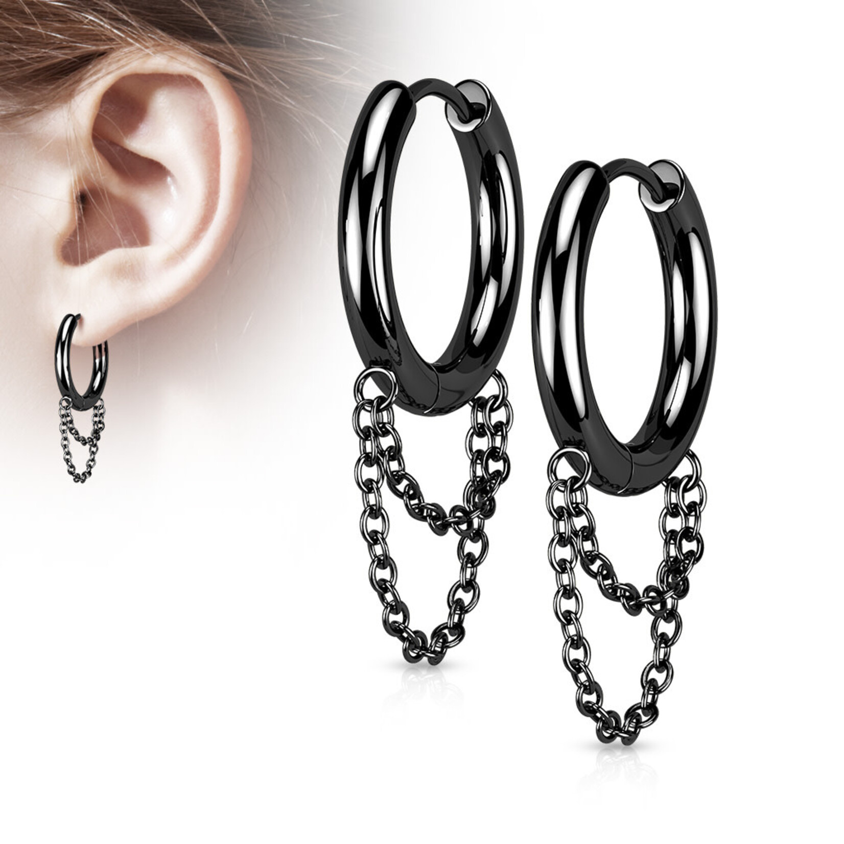 Hollywood Body Jewelry Double Chain Hinge Hoop Earrings