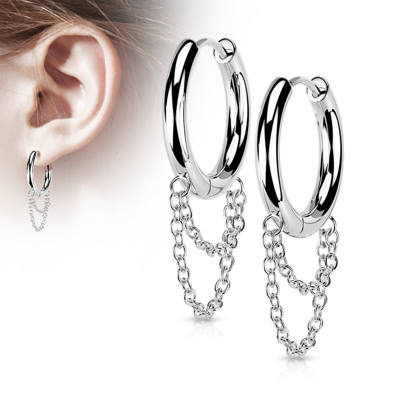 Hollywood Body Jewelry Double Chain Hinge Hoop Earrings