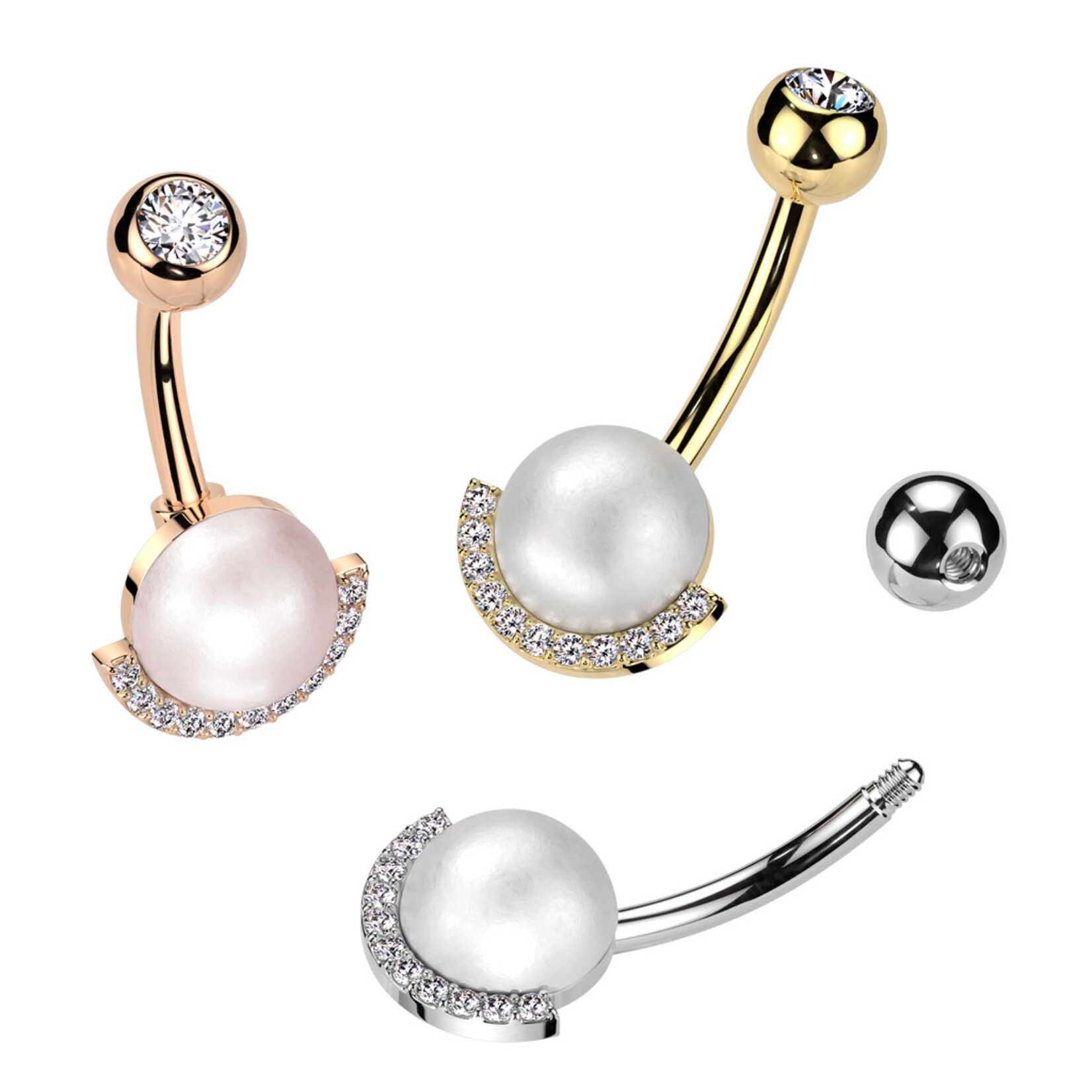 Hollywood Body Jewelry Pearl and Crystal Navel Rings