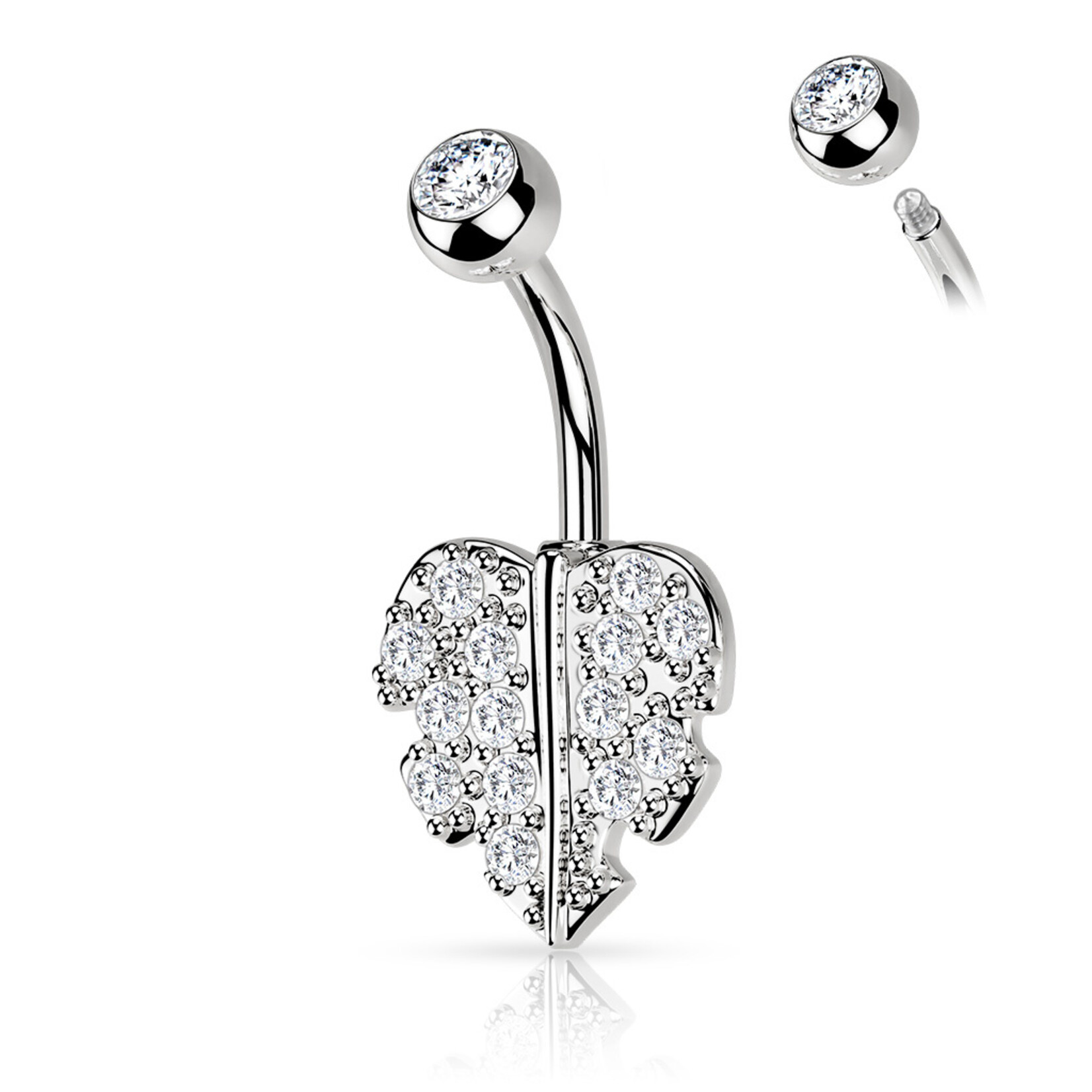 Heart Leaf with Crystals Navel Ring