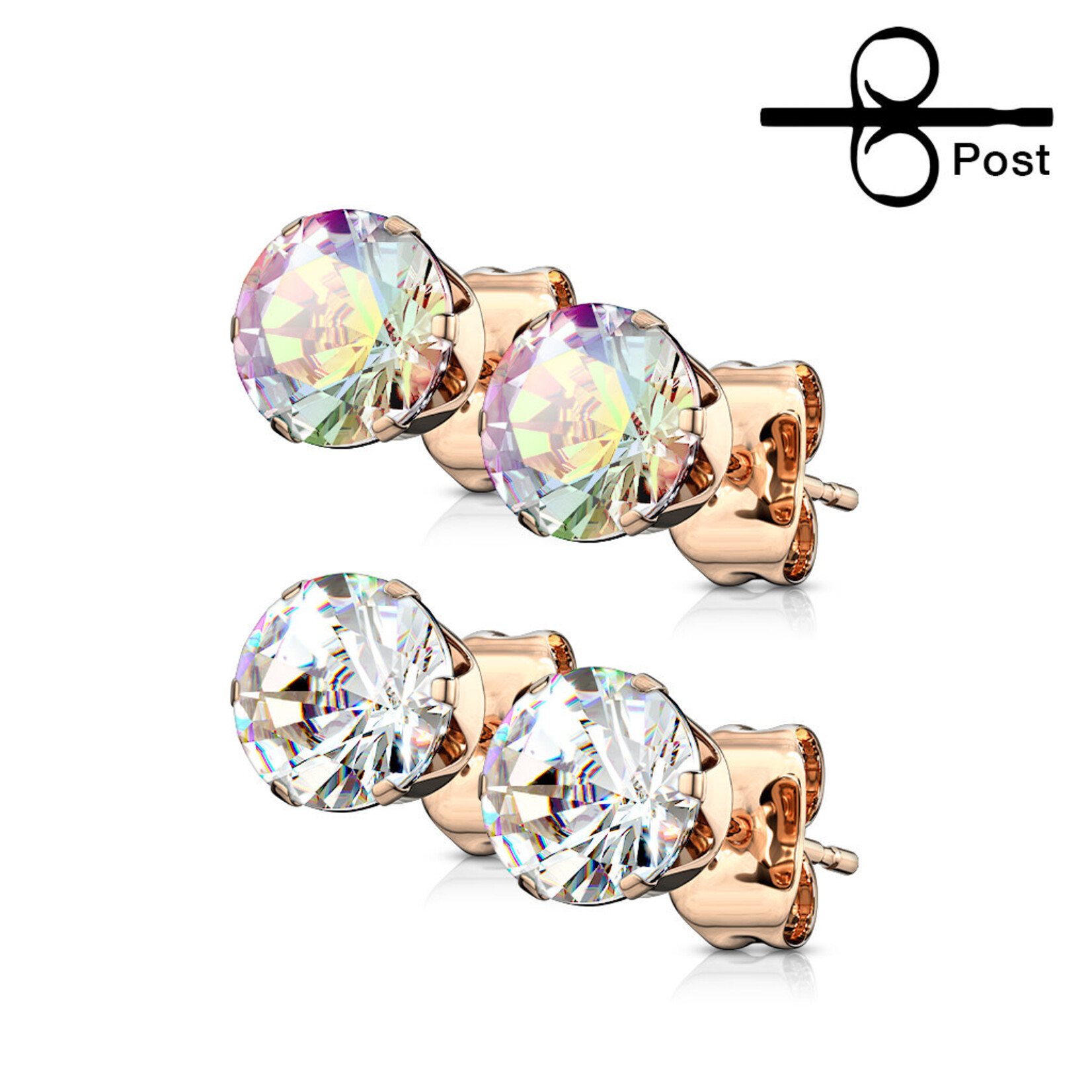 Body Jewelry Rose Gold Round Gem Stud Earrings