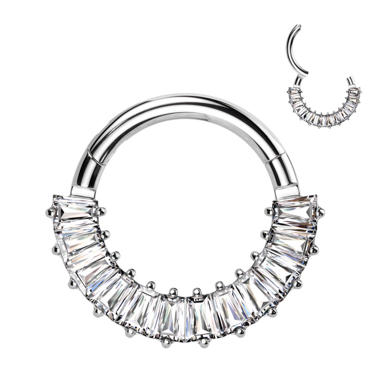 Hollywood Body Jewelry Titanium Hinged Hoop with front facing gems