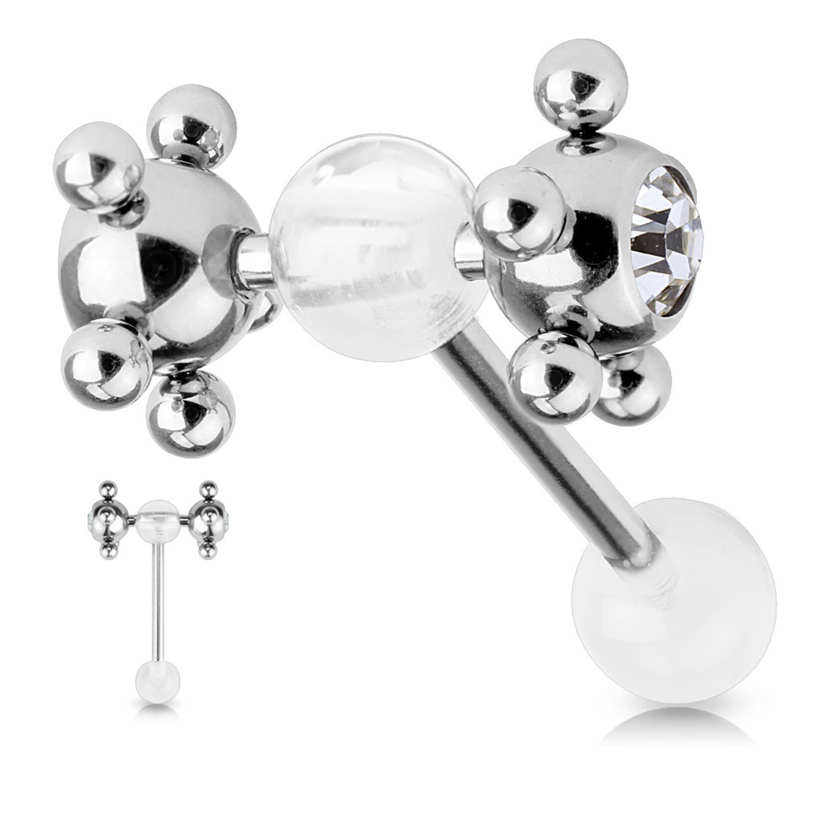 Hollywood Body Jewelry Crystal Fidget Surgical Steel/Acrylic Tongue Ring