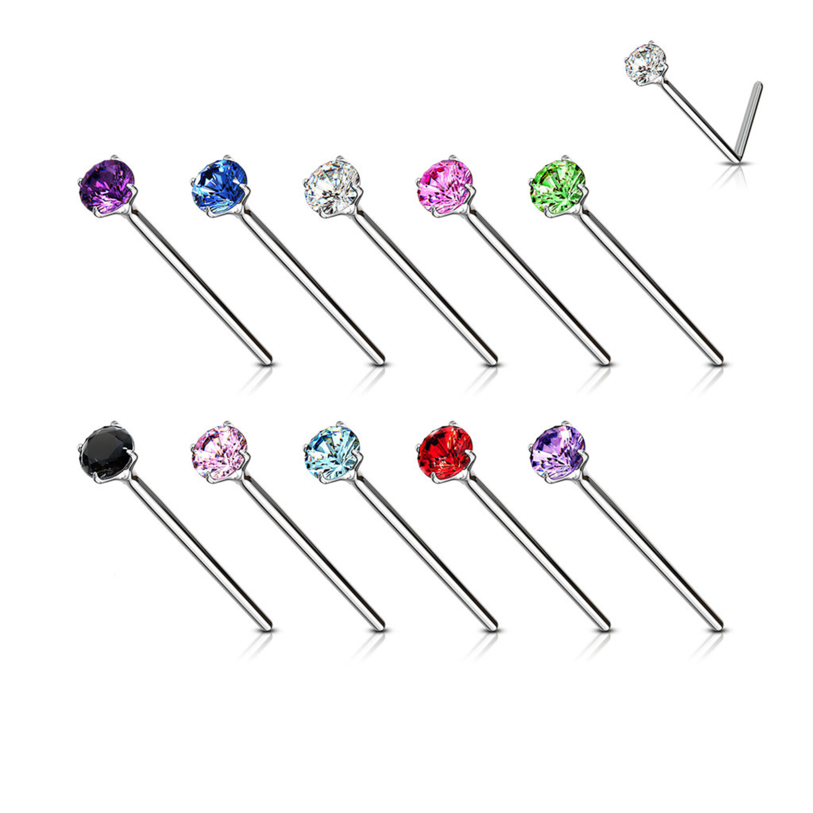Hollywood Body Jewelry .925 SS Gem Prong Set CZ Nose Pin