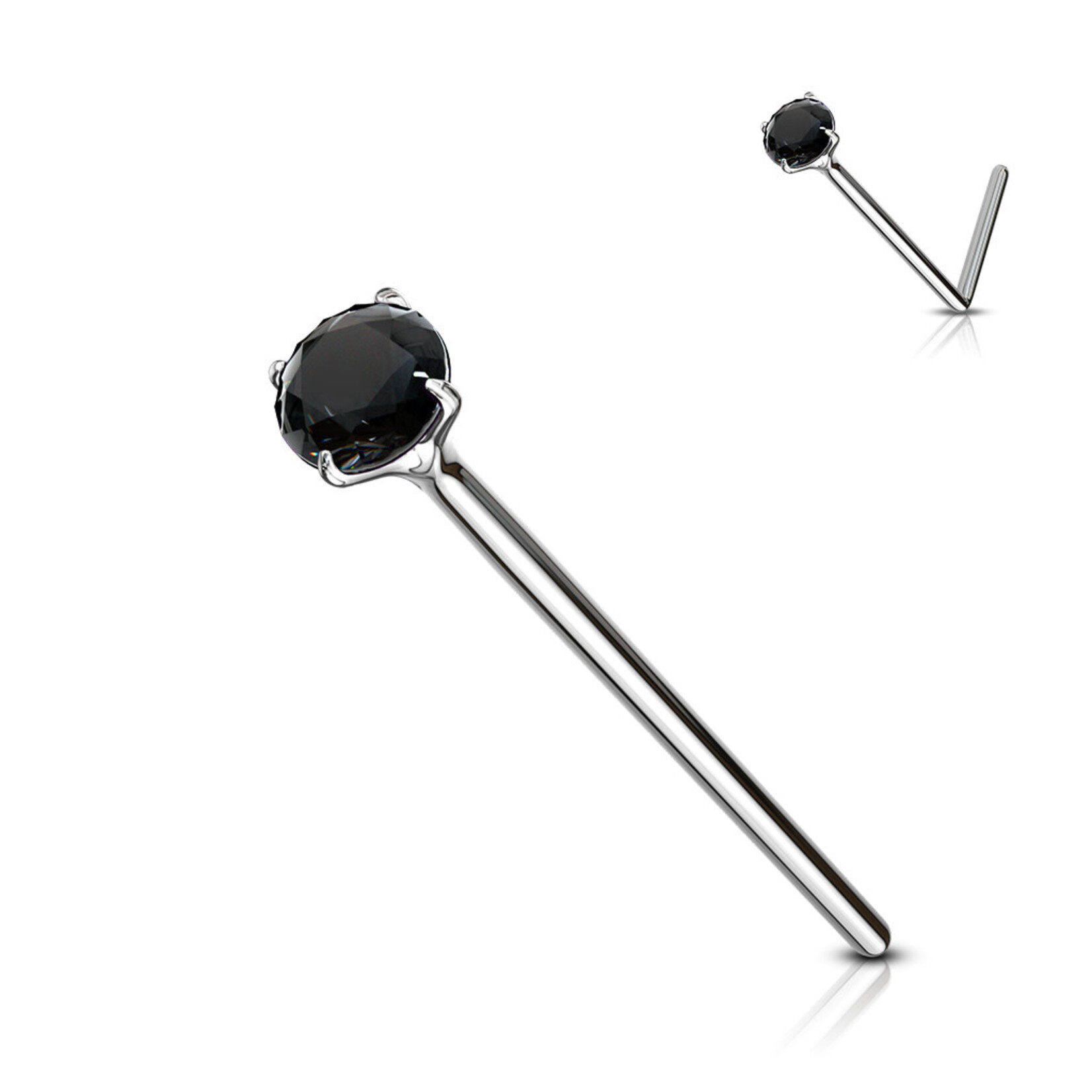 Hollywood Body Jewelry .925 SS Gem Prong Set CZ Nose Pin