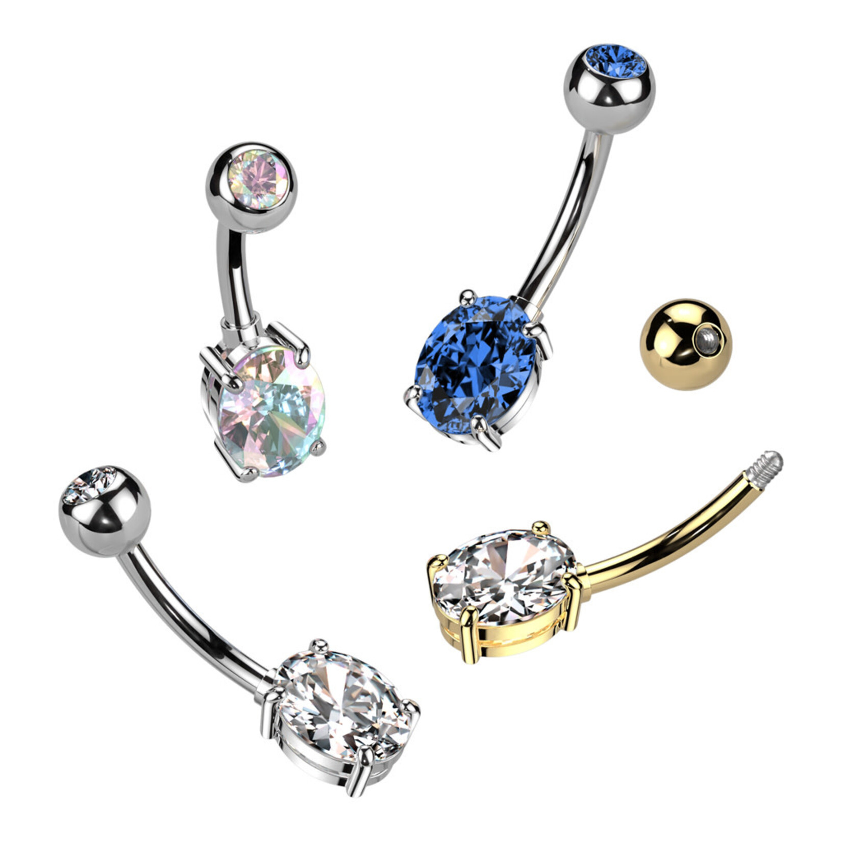 Hollywood Body Jewelry Titanium Crystal Oval Navel Ring