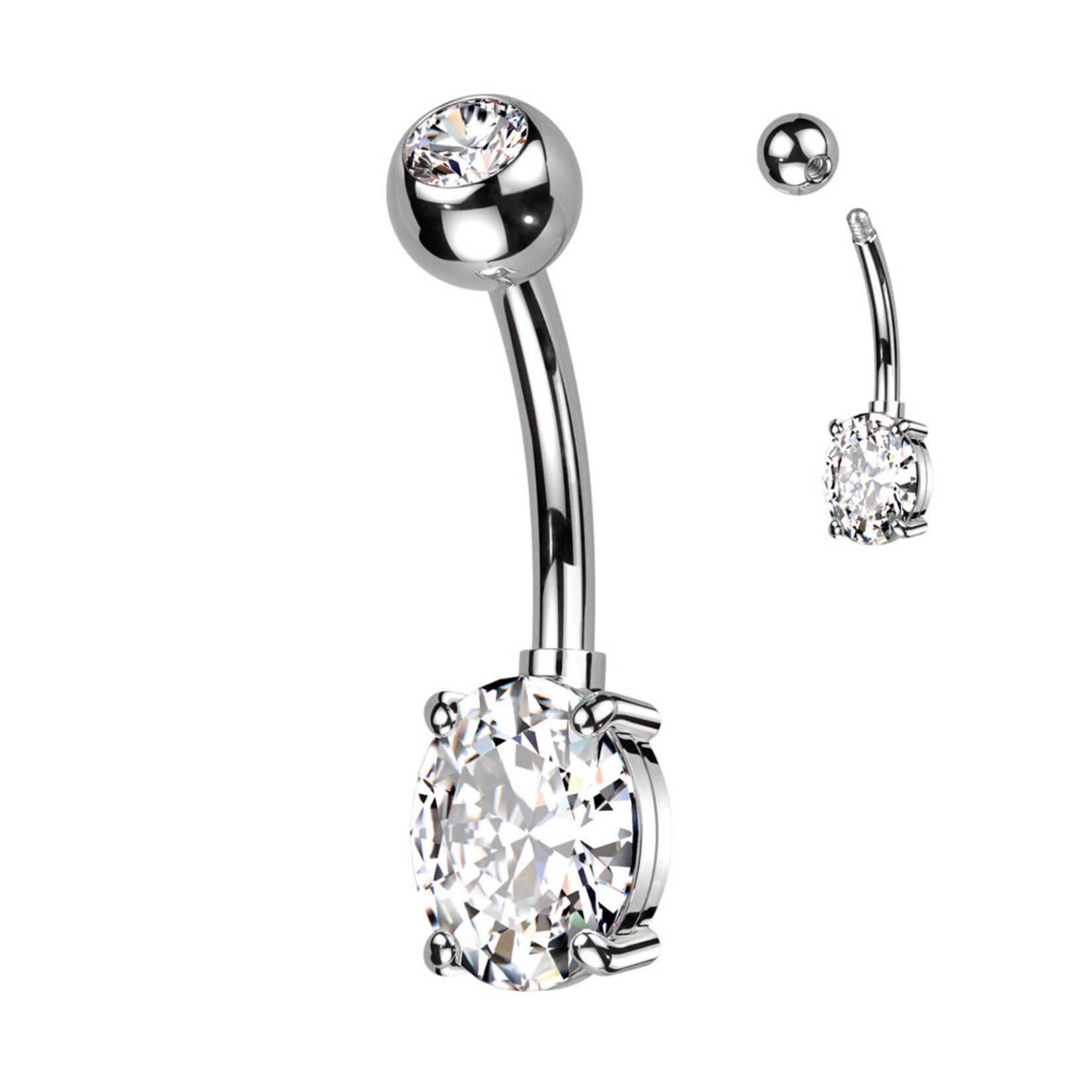 Hollywood Body Jewelry Titanium Crystal Oval Navel Ring