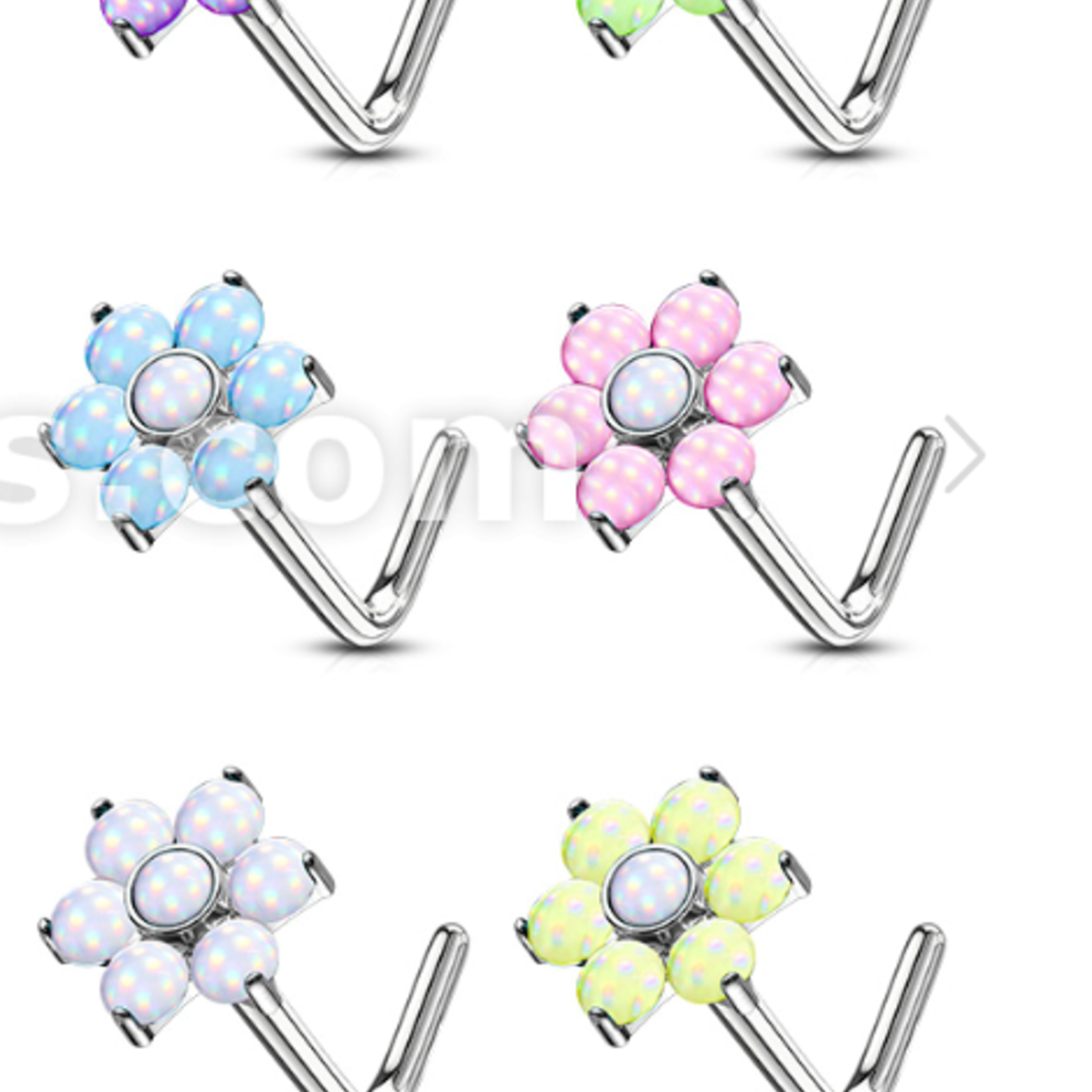 Hollywood Body Jewelry Illuminating Stone Flower “L” Bend Nose Pin