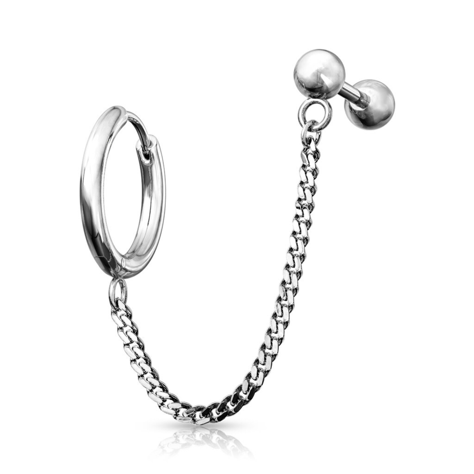 Hollywood Body Jewelry Round Clicker Hoop Earring and Chain Linked Cartilage Barbell