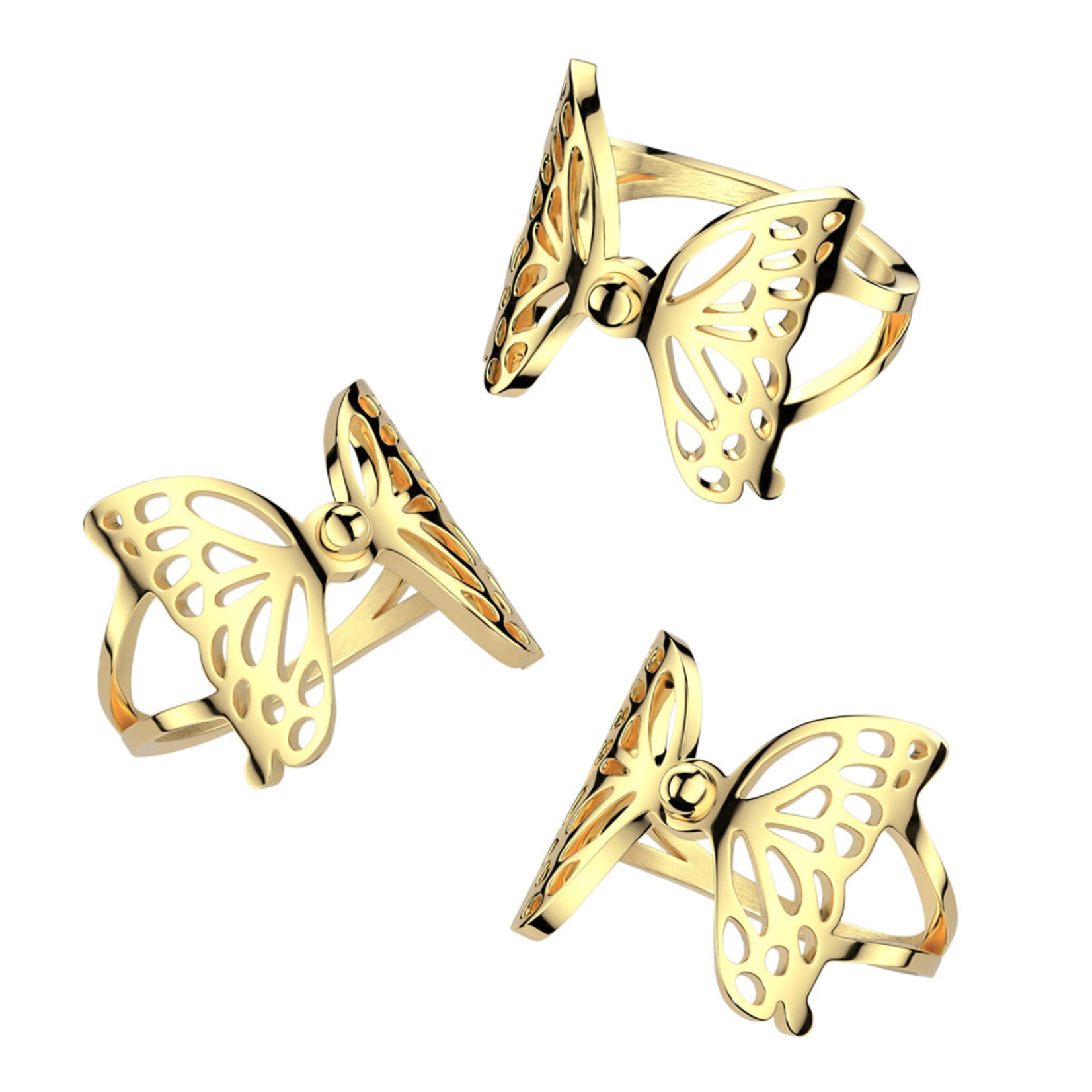 Hollywood Body Jewelry R-V8765G Cut-Out Butterfly Ring