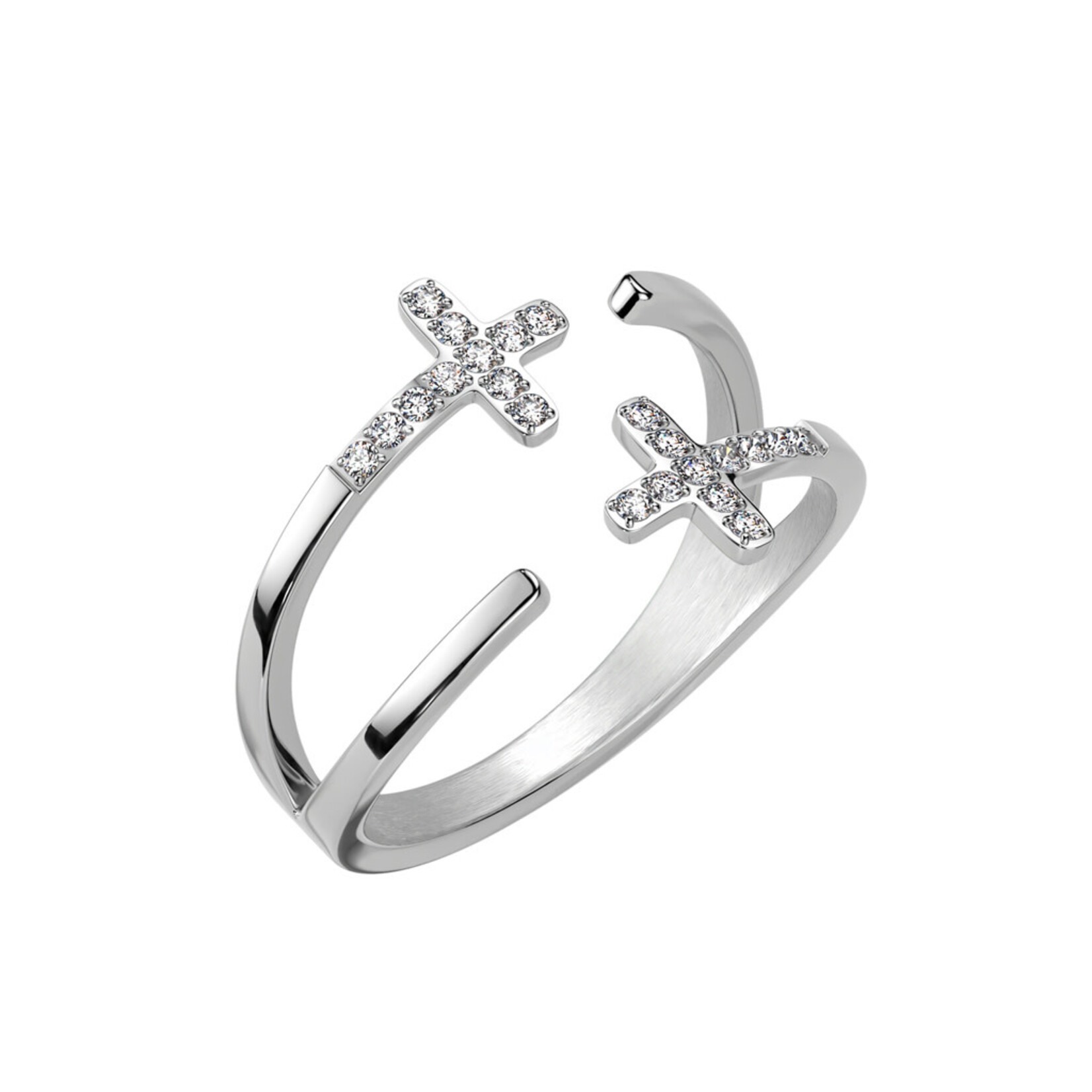Hollywood Body Jewelry Crystal Crosses Ring