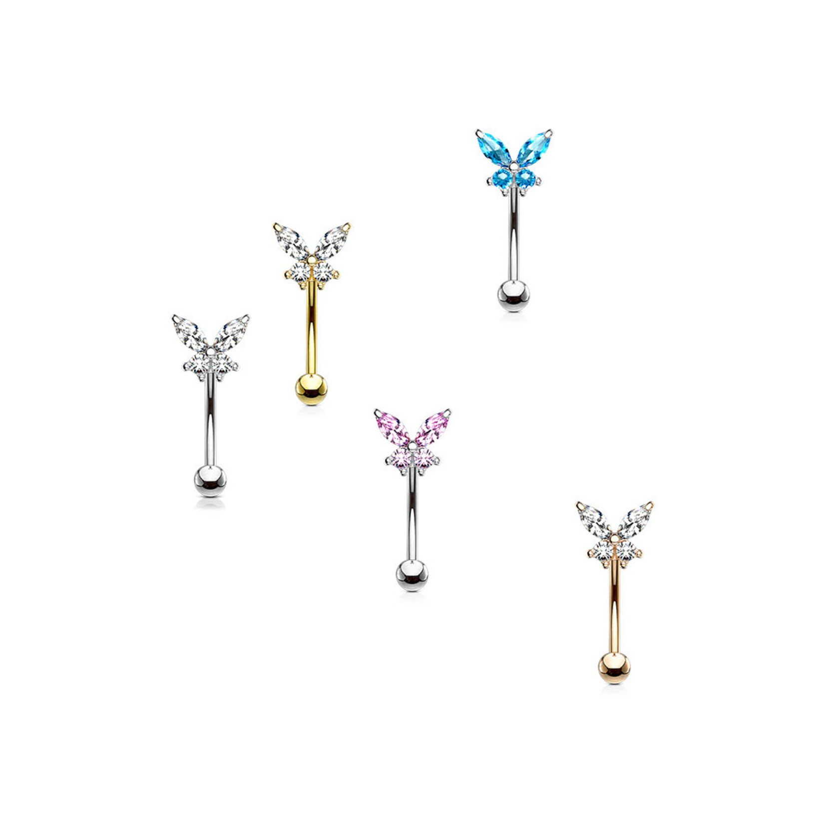Hollywood Body Jewelry Butterfly Bent Barbell 16g