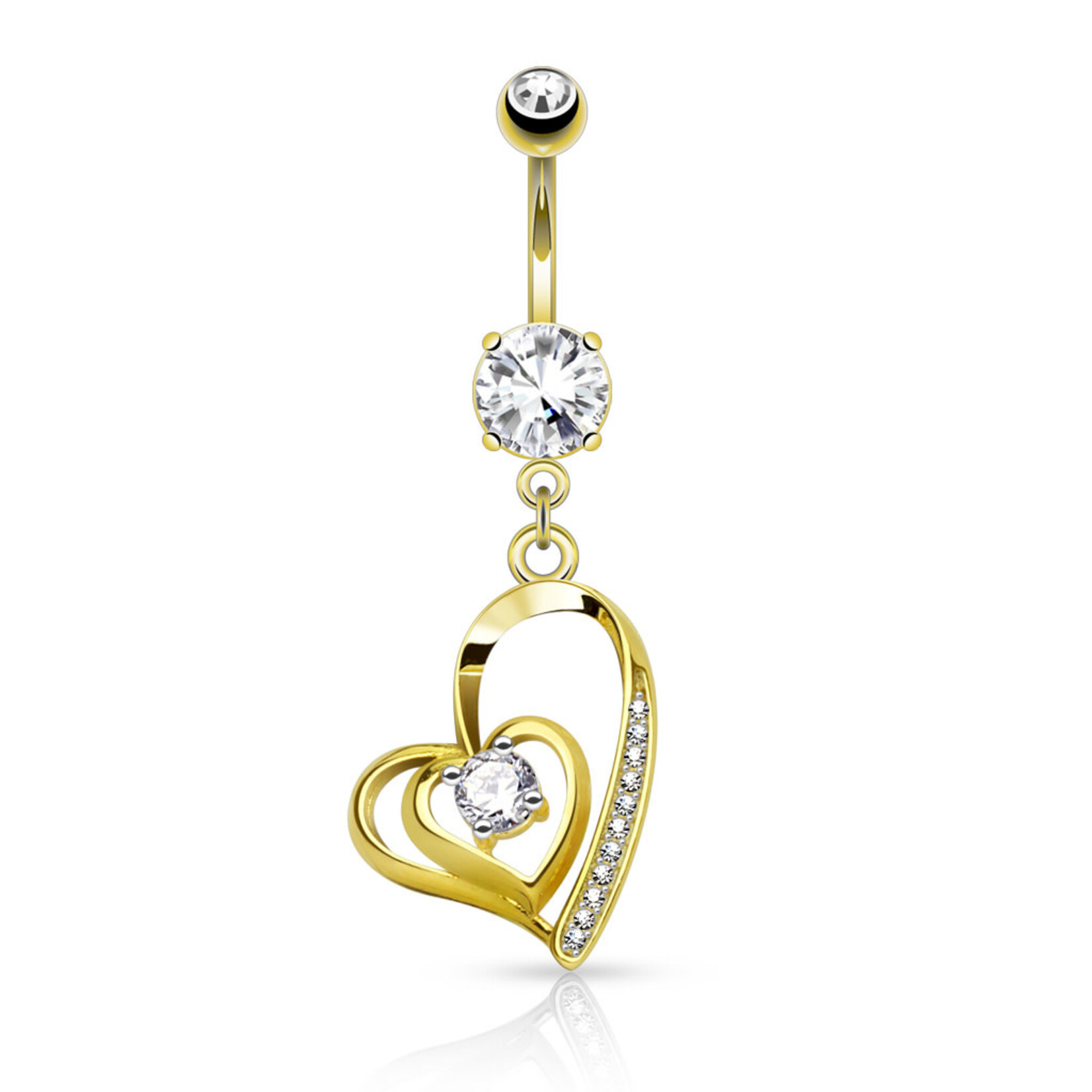 Hollywood Body Jewelry Double Heart  Gem Navel Dangle