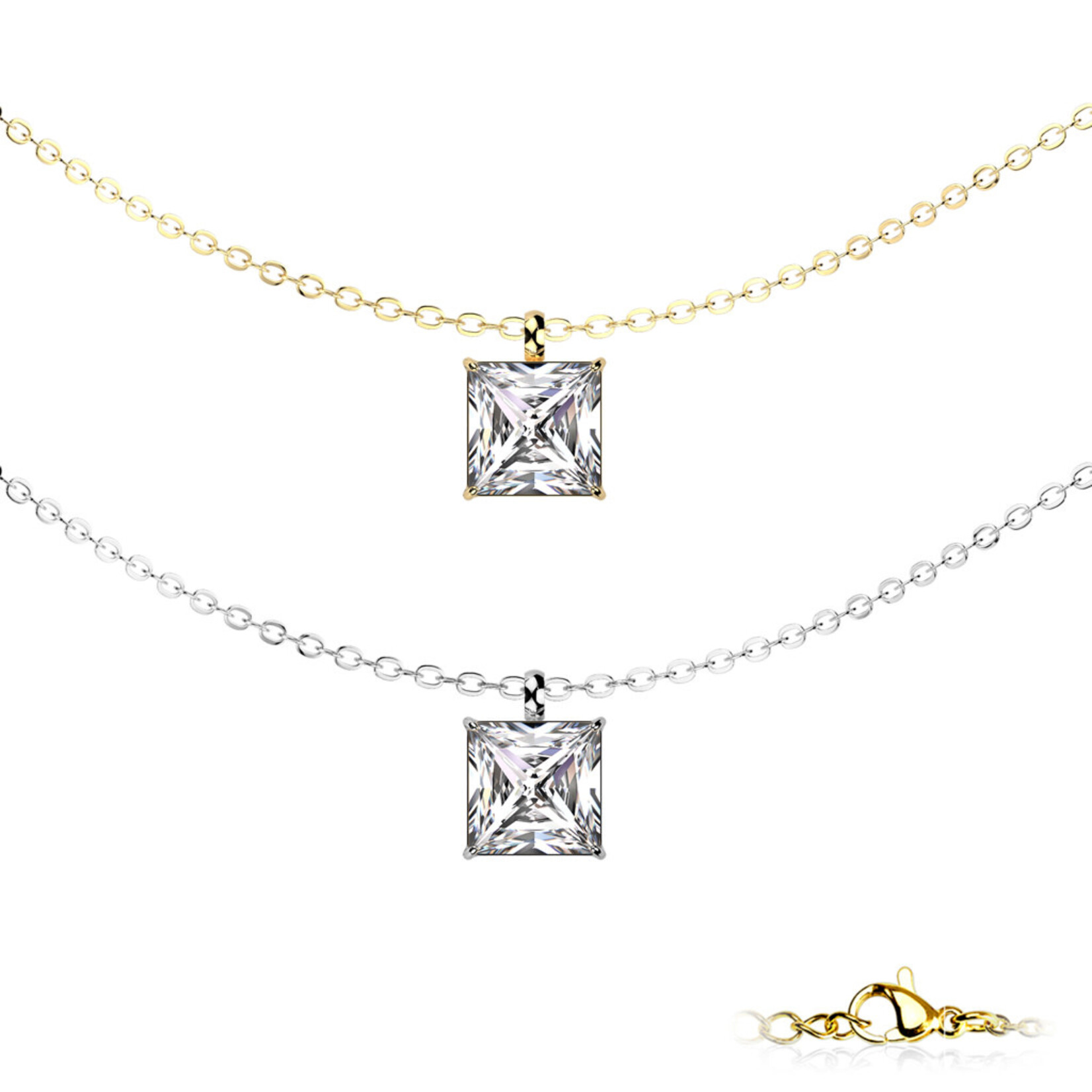 Hollywood Body Jewelry SNP-1579 Square CZ SS Necklace