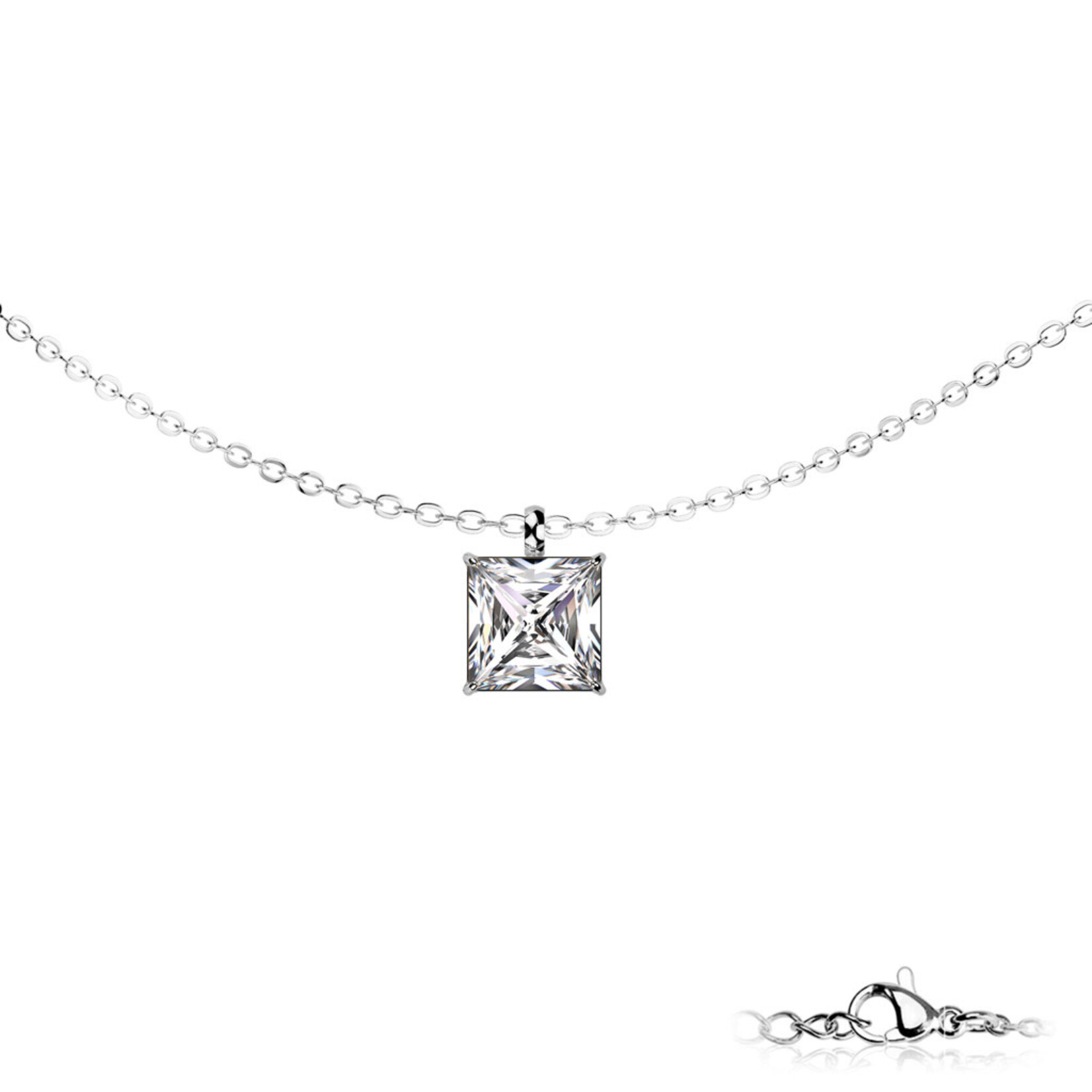 Hollywood Body Jewelry SNP-1579 Square CZ SS Necklace