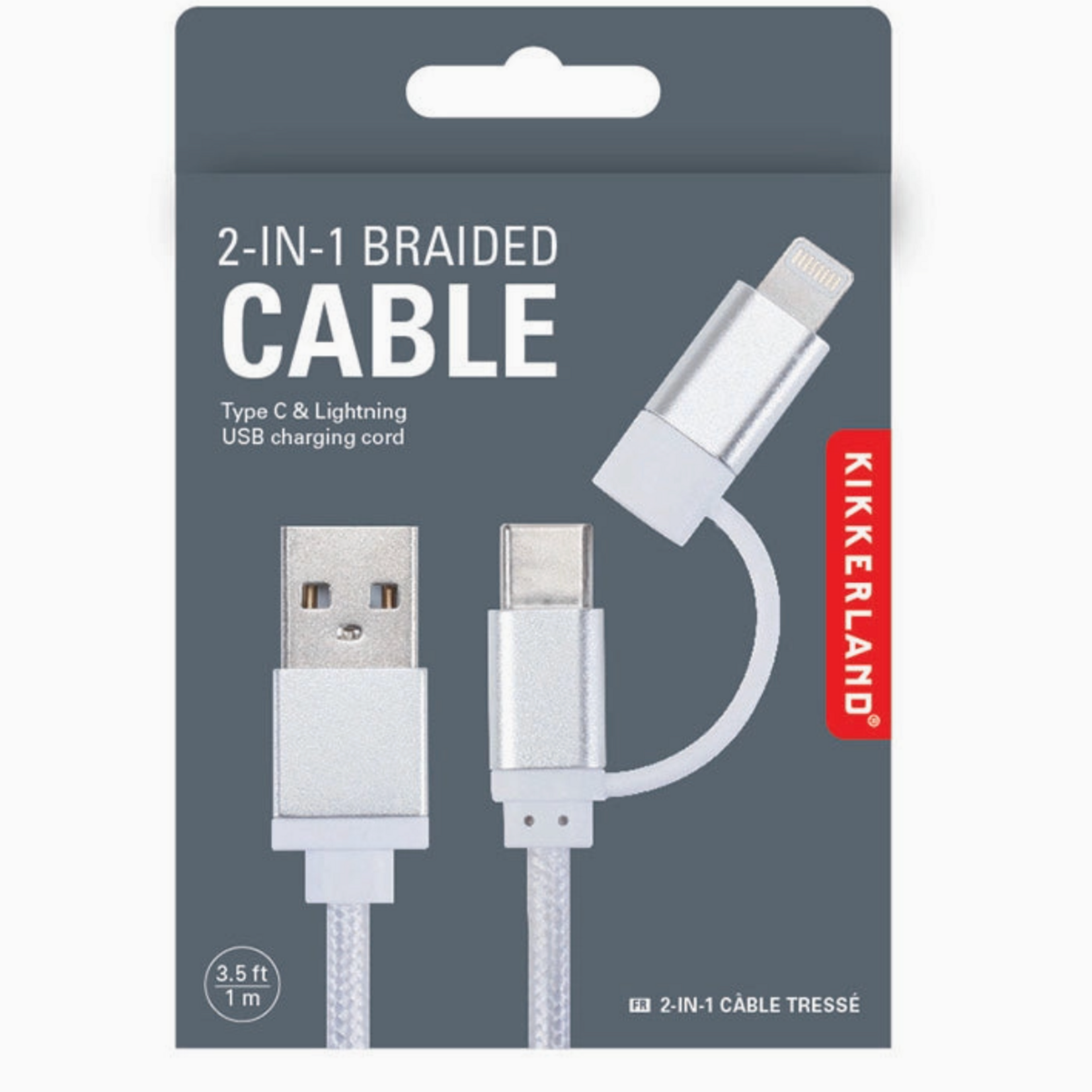Kikkerkand US237-SI Silver 2-in-1 Braided Cable