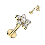 Body Jewelry 5 Gem Flower Surgical Steel Labret Gold 16 G 5/16