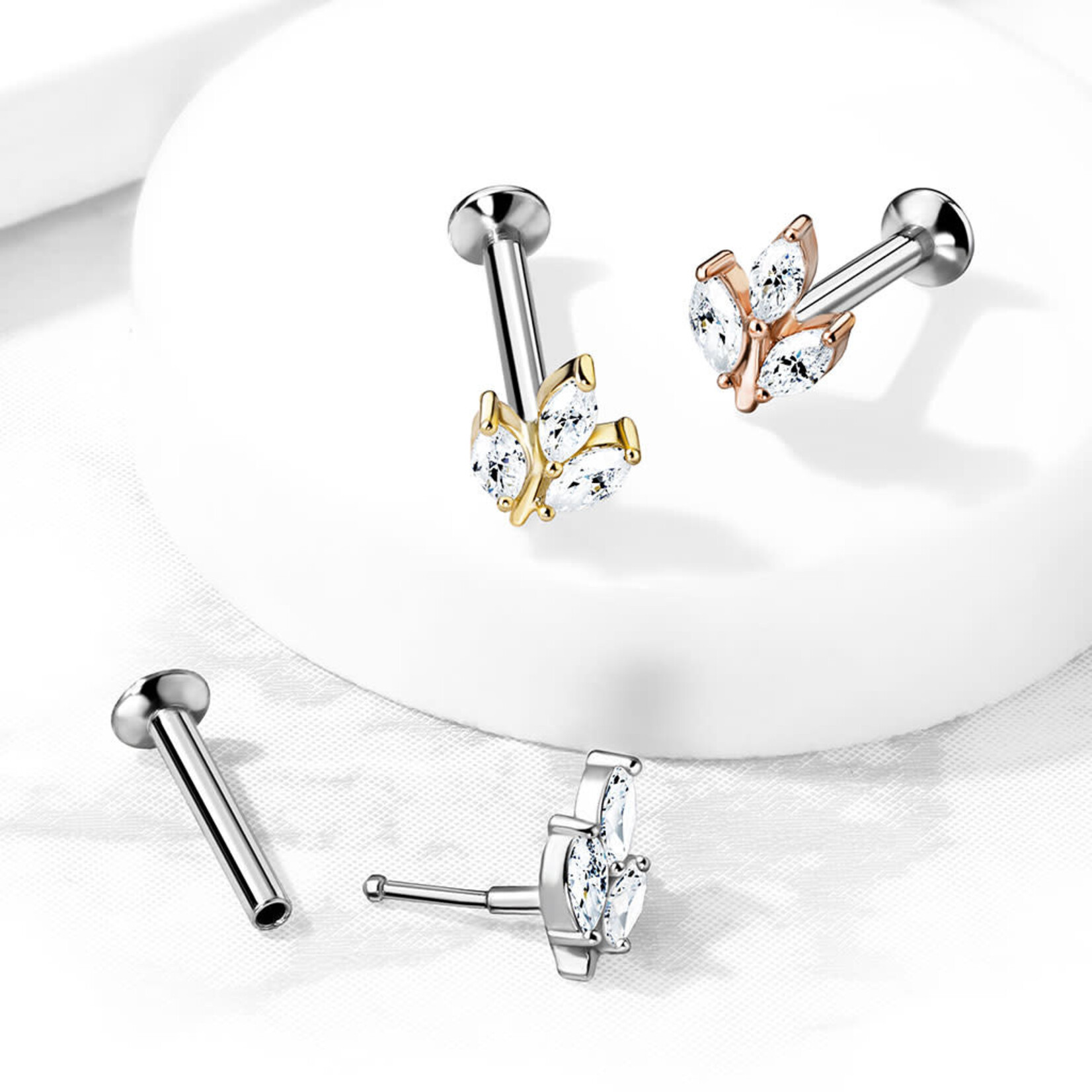 Hollywood Body Jewelry 3 Marquise Gem Labret Studs