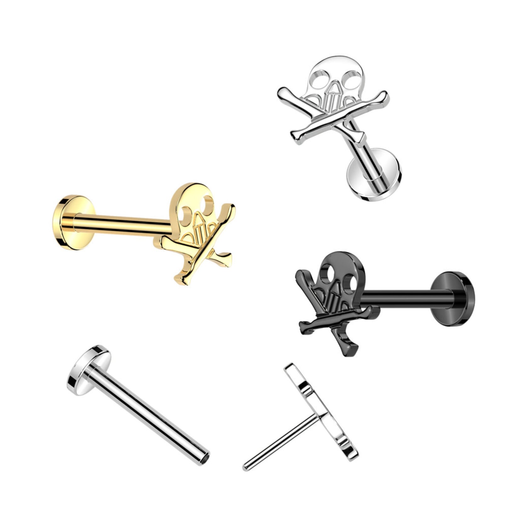 Hollywood Body Jewelry Implant Grade Titanium Threadless Push In Labret With Skull And Crossbones Top