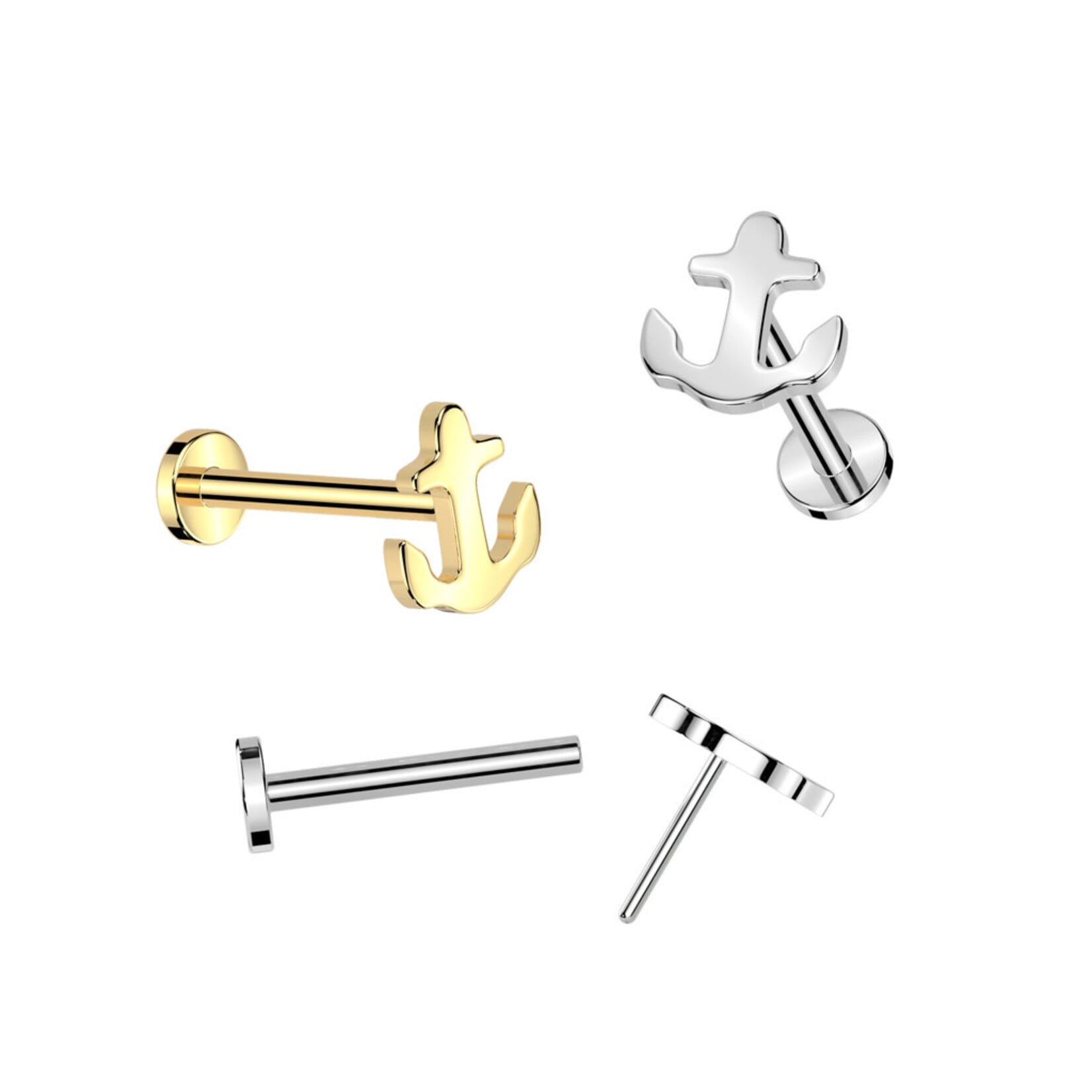 Hollywood Body Jewelry Implant Grade Titanium Threadless Push In Labret With Anchor Top