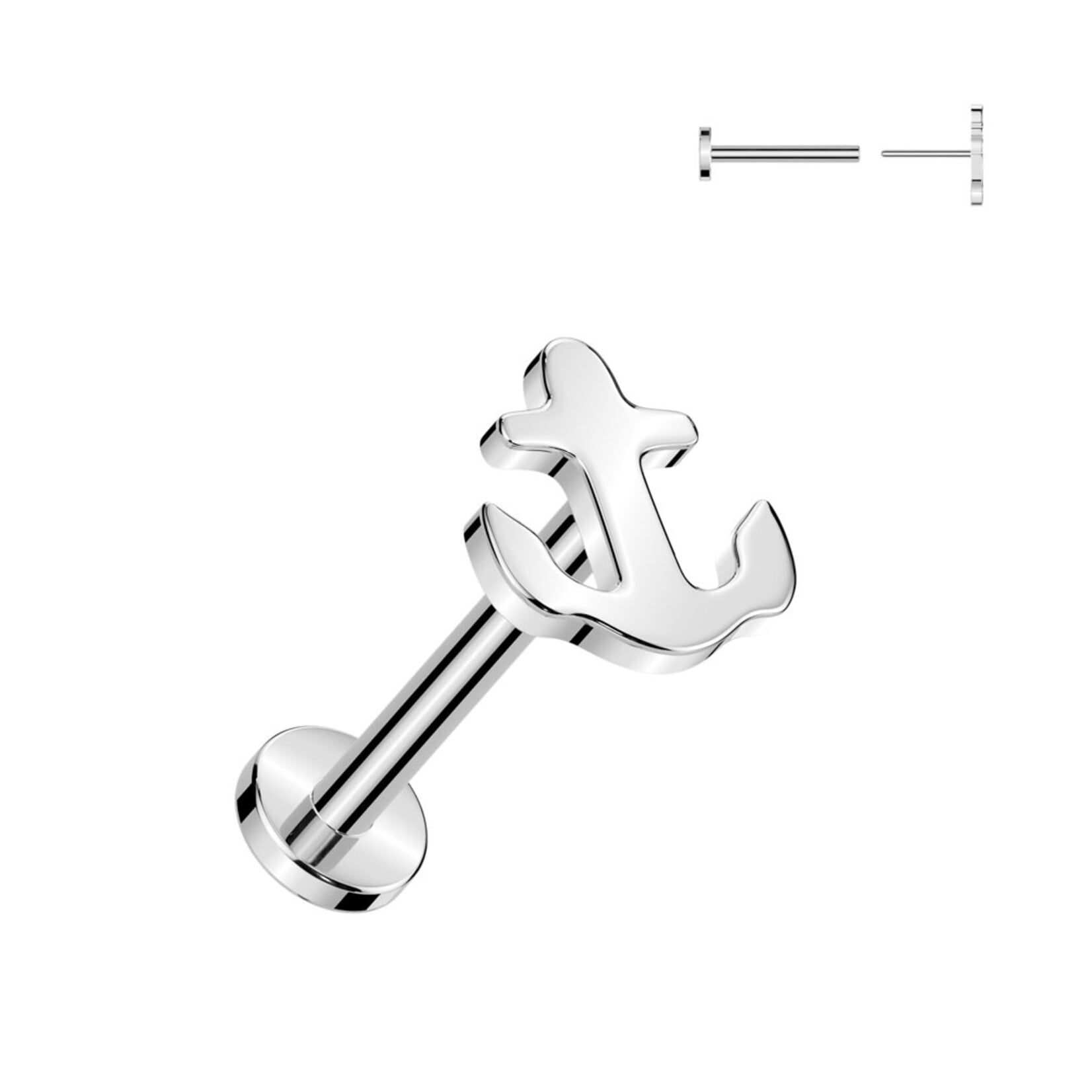 Hollywood Body Jewelry Implant Grade Titanium Threadless Push In Labret With Anchor Top