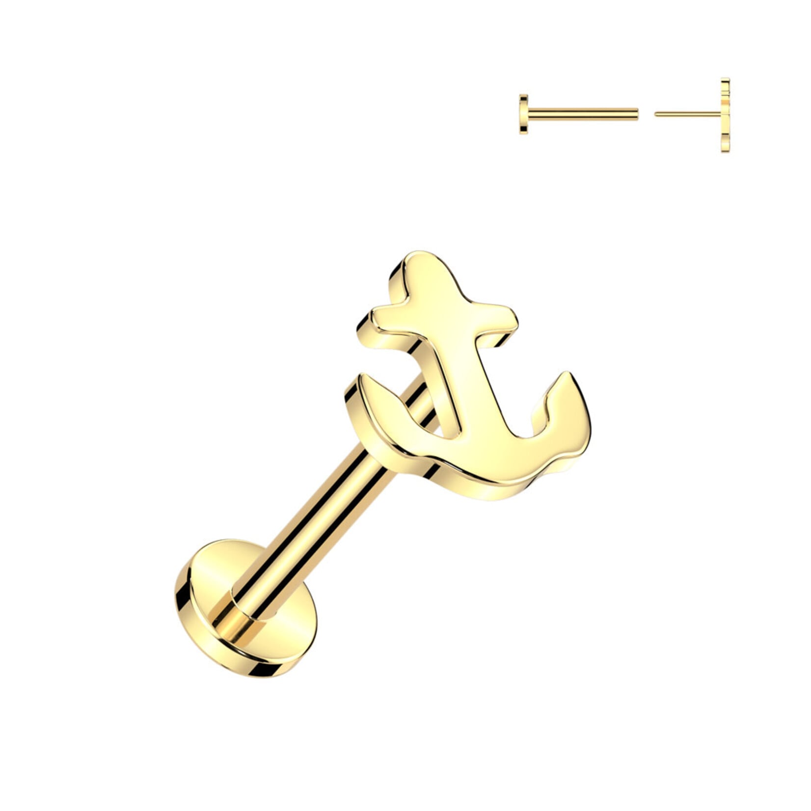 Hollywood Body Jewelry Implant Grade Titanium Threadless Push In Labret With Anchor Top